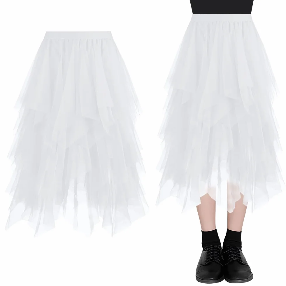 AUYAO Falda Tul Mujer Cintura Elástica Tutu Irregular Plisada Gasa Vintage Ballet Prom