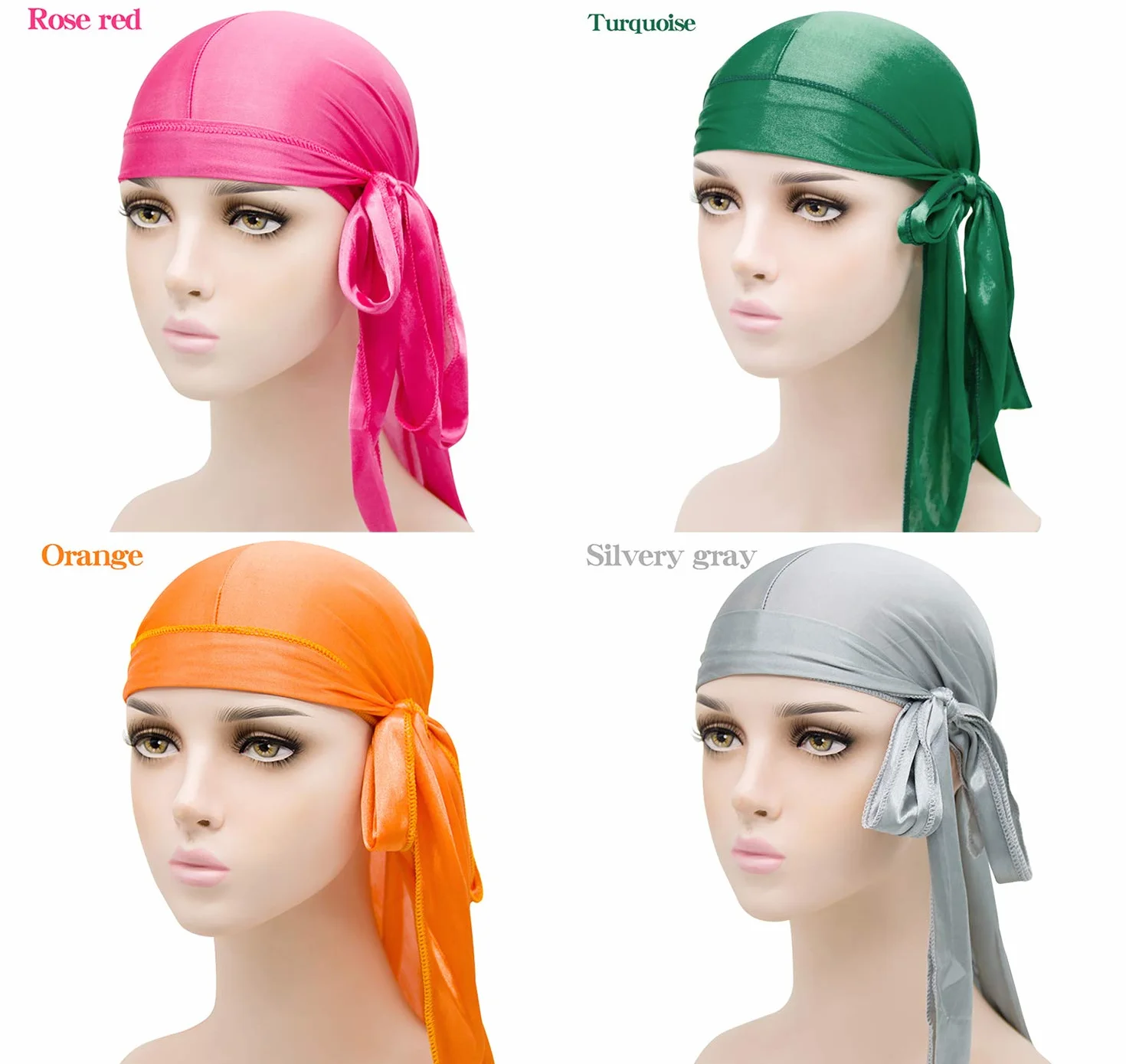 Paquete de 8 Long Tail Durag, Unisex Durag Headwraps Anchas Correas Pirata Gorra de quimio contra la pérdida de cabello Bandana Turbante para mujeres y hombres Hip-hop y decoración diaria.