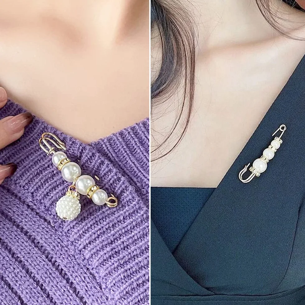 Broche de Perlas 4 Piezas Broche de Mujer Imitación Imperdibles para Suéteres Camisas