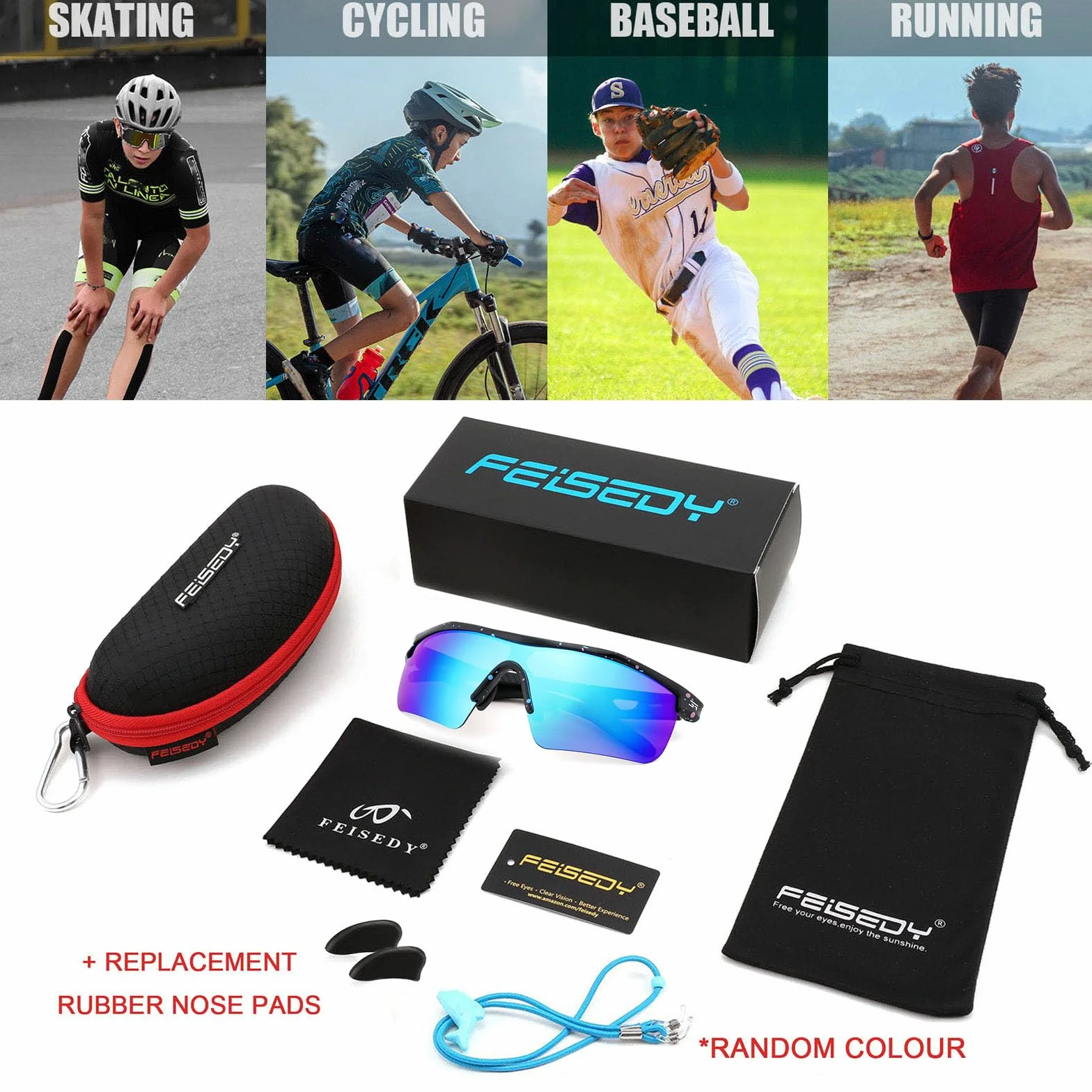 Gafas de sol polarizadas TR90 para niños adolescentes ciclismo FEISEDY