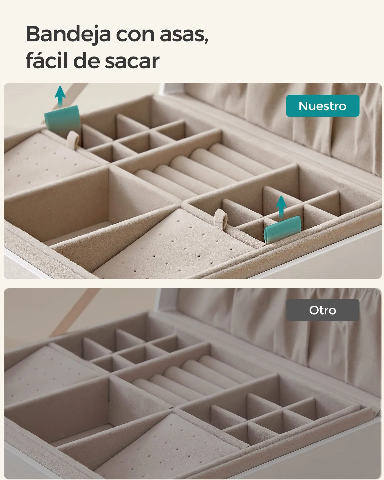 SONGMICS Joyero 2 Capas, Bandeja Flexible para Joyas, Efecto Flotante, 20,5 x 24 x 11 cm, Blanco