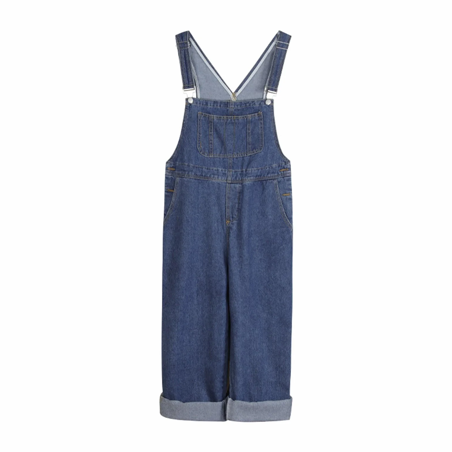 Peto recto de pierna ancha con babero ajustable para mujer