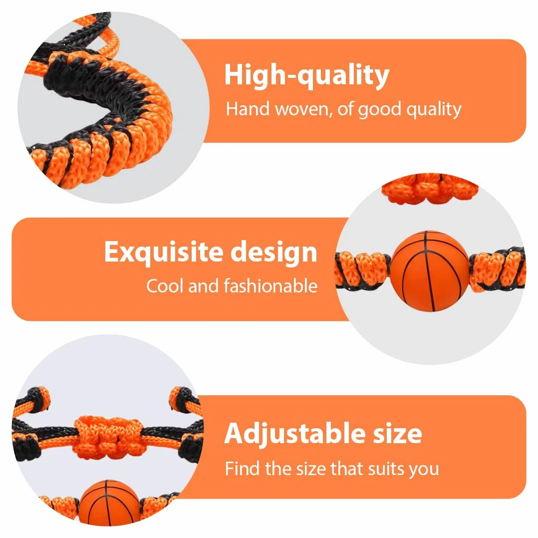 Cuerda negra y naranja pulsera trenzada baloncesto regalos Pascua niños 5-12 años