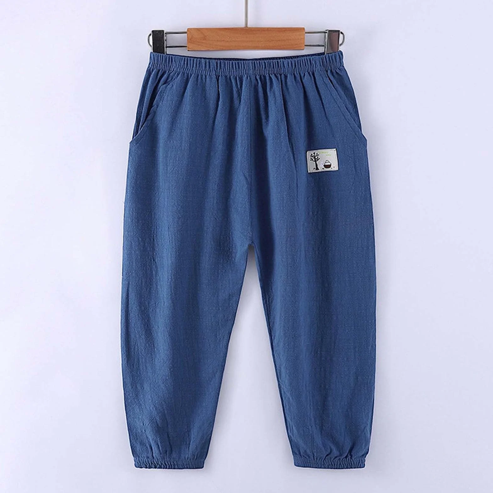 Pantalones de lino para niños con cintura elástica, hipoalergénicos