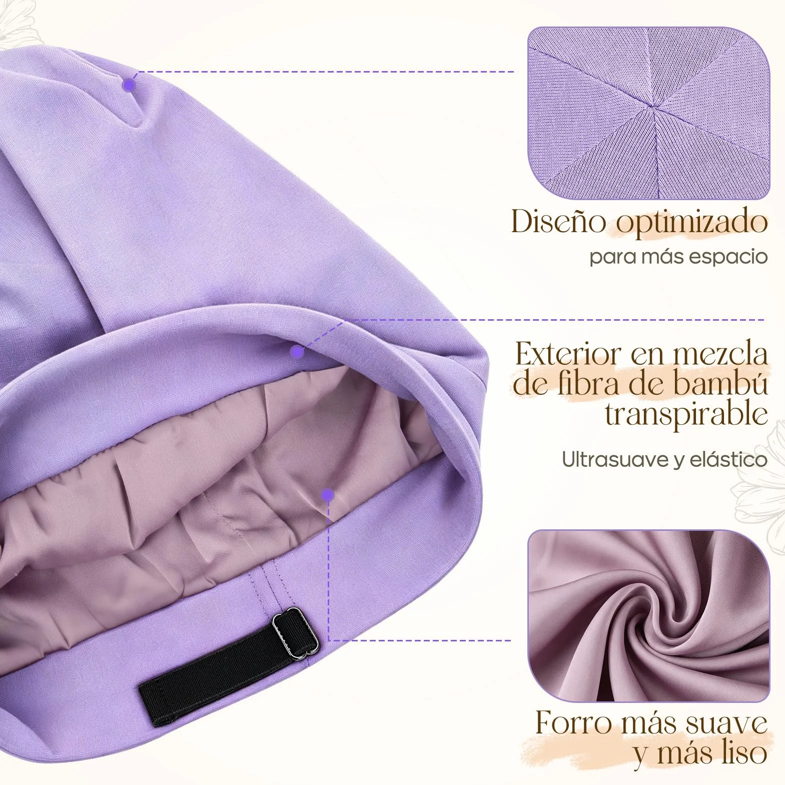 Gorro de Dormir de Bambú Ajustable Antifrizz para Hombre y Mujer, Slouchy Beanie Suave y Transpirable