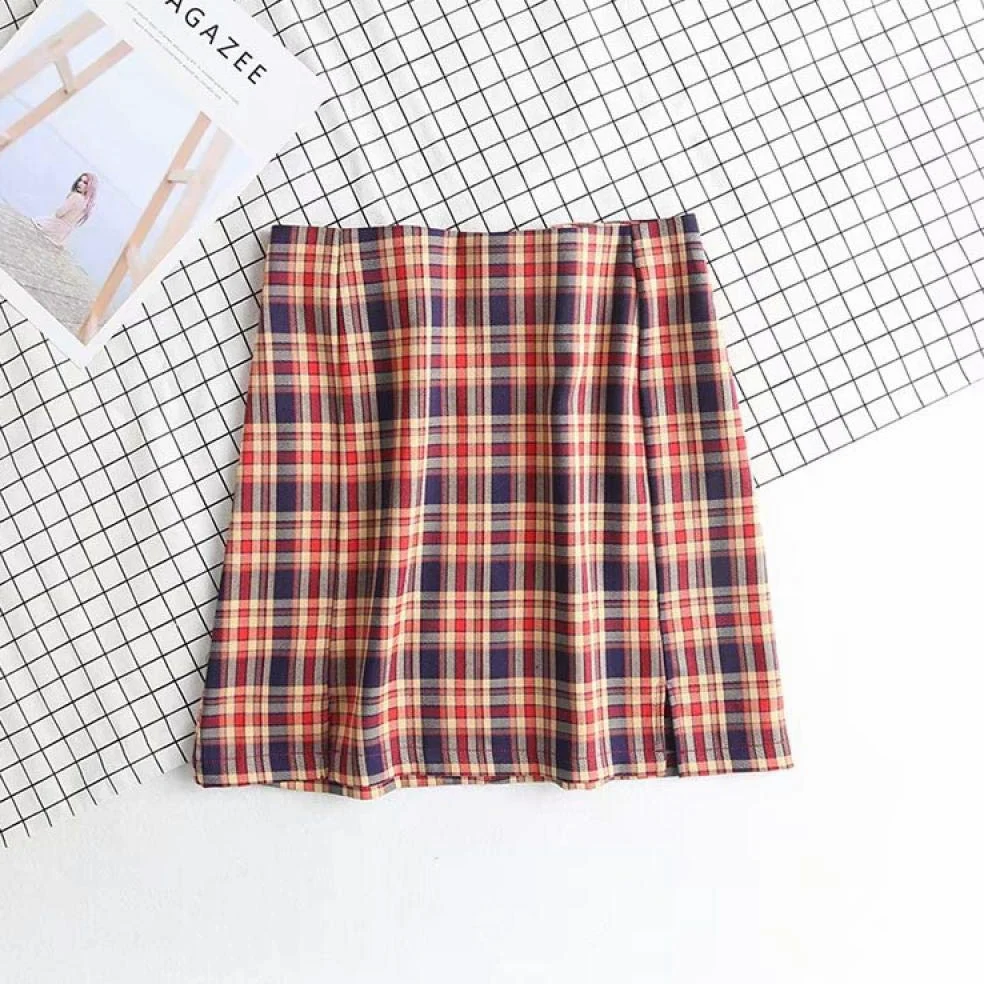 Falda Mujer Mini,Falda De Talle Alto A-Line Falda De Tartán De Doble Cara Dividida A Cuadros Verano Sexy Gótico Lápiz Falda Ajustada con Forro De Cremallera Pantalones Cortos para Niñas Damas En