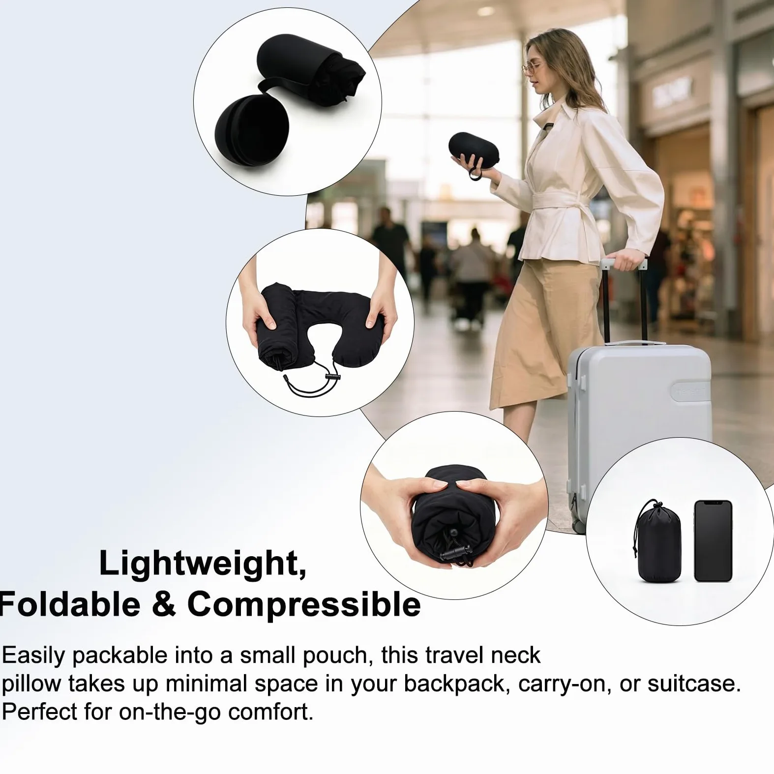 Almohada Cervical Inflable para Avión con Bomba Manual & Estuche | Cervical Elevado 16CM Almohada | Almohada Inflable Avion | Cojin Avion Cervicales