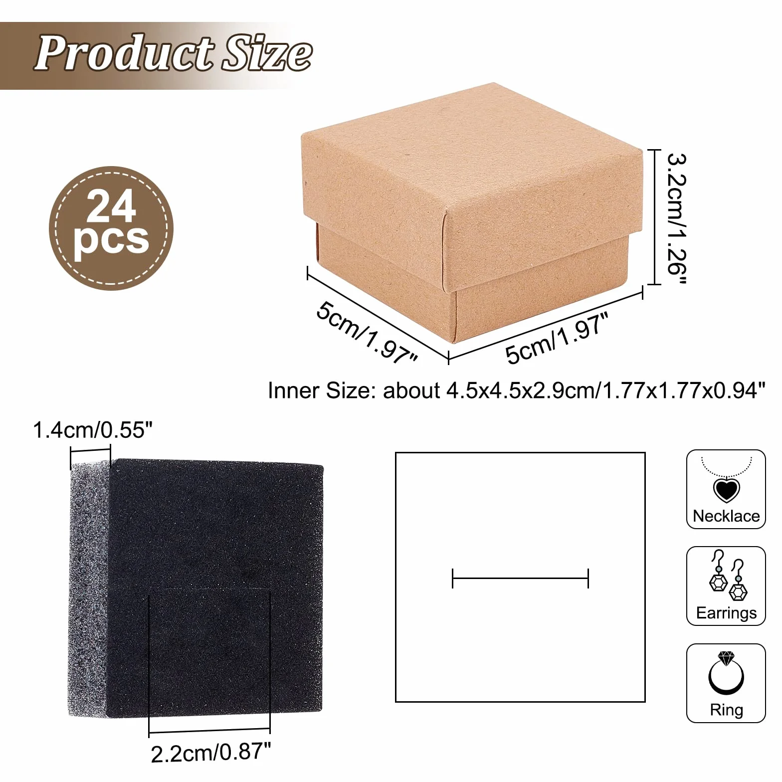 NBEADS Caja de Joyas 24 Piezas, Cajas de Cartón Kraft 5x5x3cm para Exhibición de Aretes, Anillos y Collares