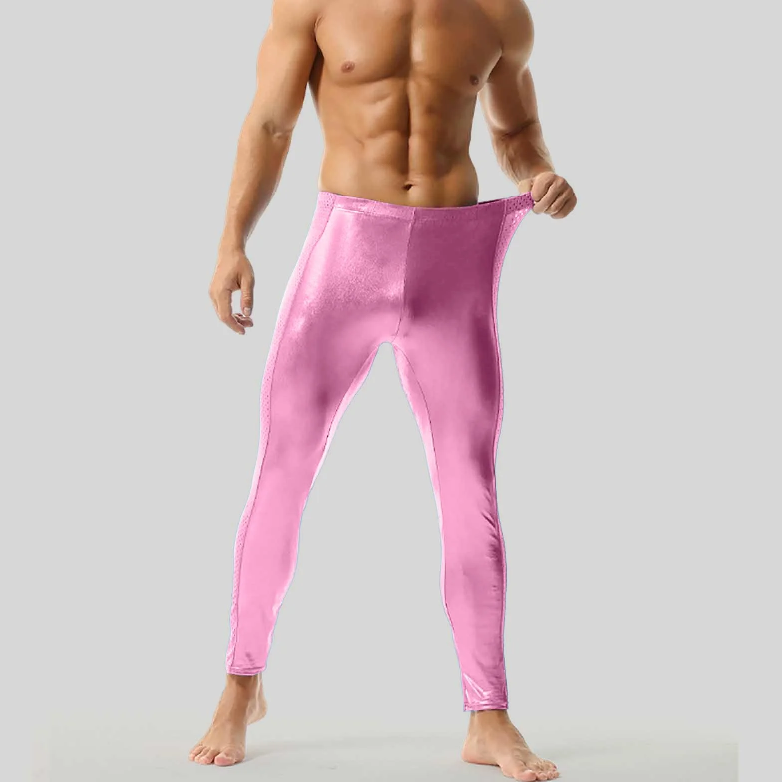 Leggings de Piel Sintética Metalizados para Hombres - Pantalones Ajustados Ropa de Club