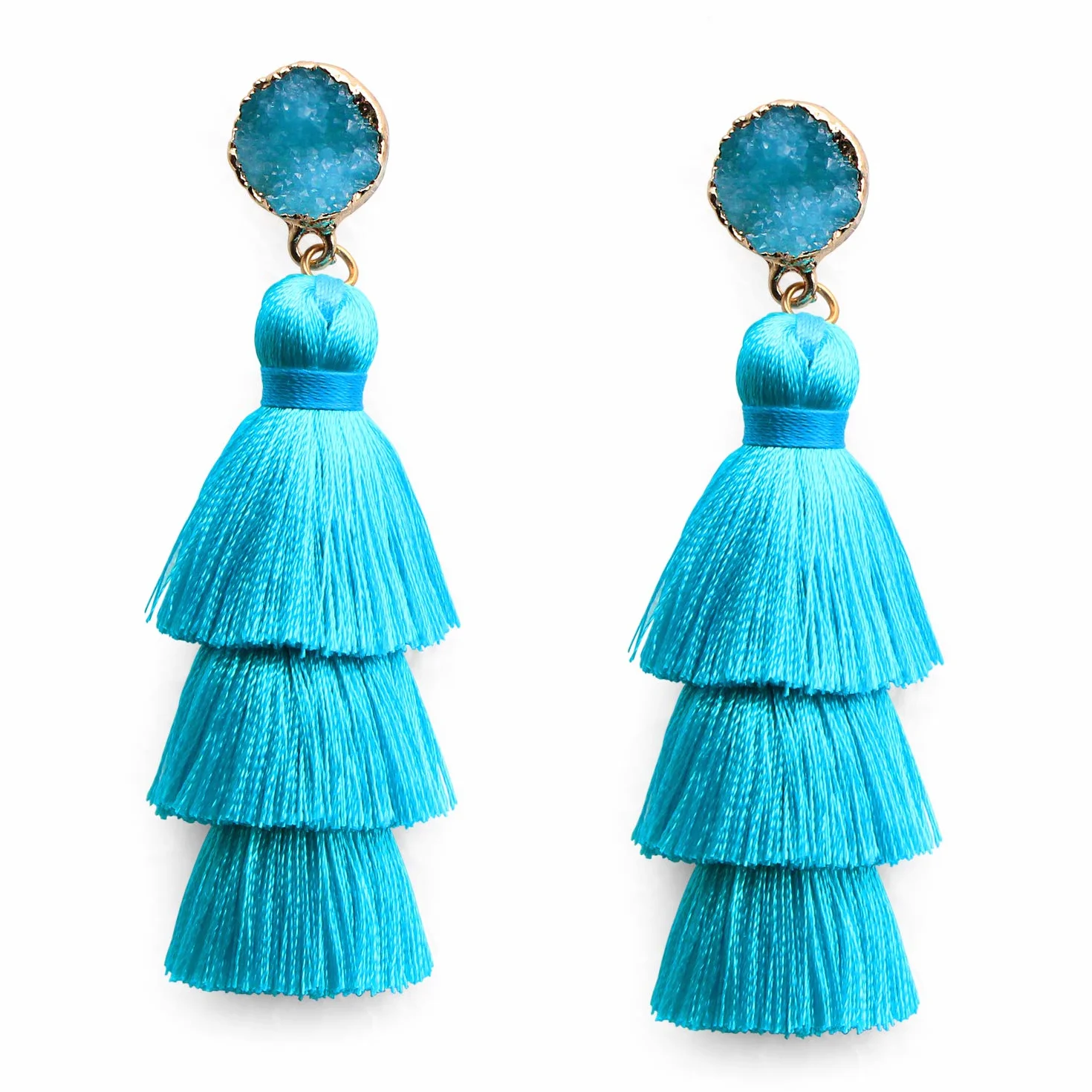 Bohemian Big Dangle Drop Earrings for Women Colorful Layered Fashion Tassel Hypoallergenic