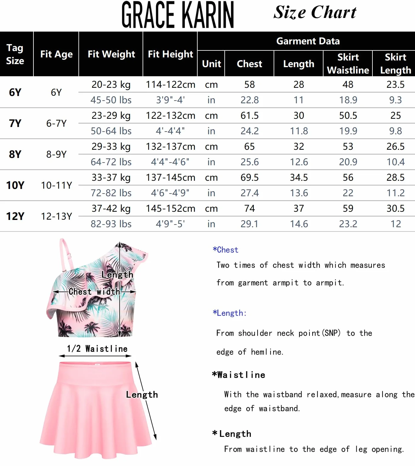 GRACE KARIN Traje de baño 3 Piezas Tankini Secado rápido Falda baño Talla 6-12