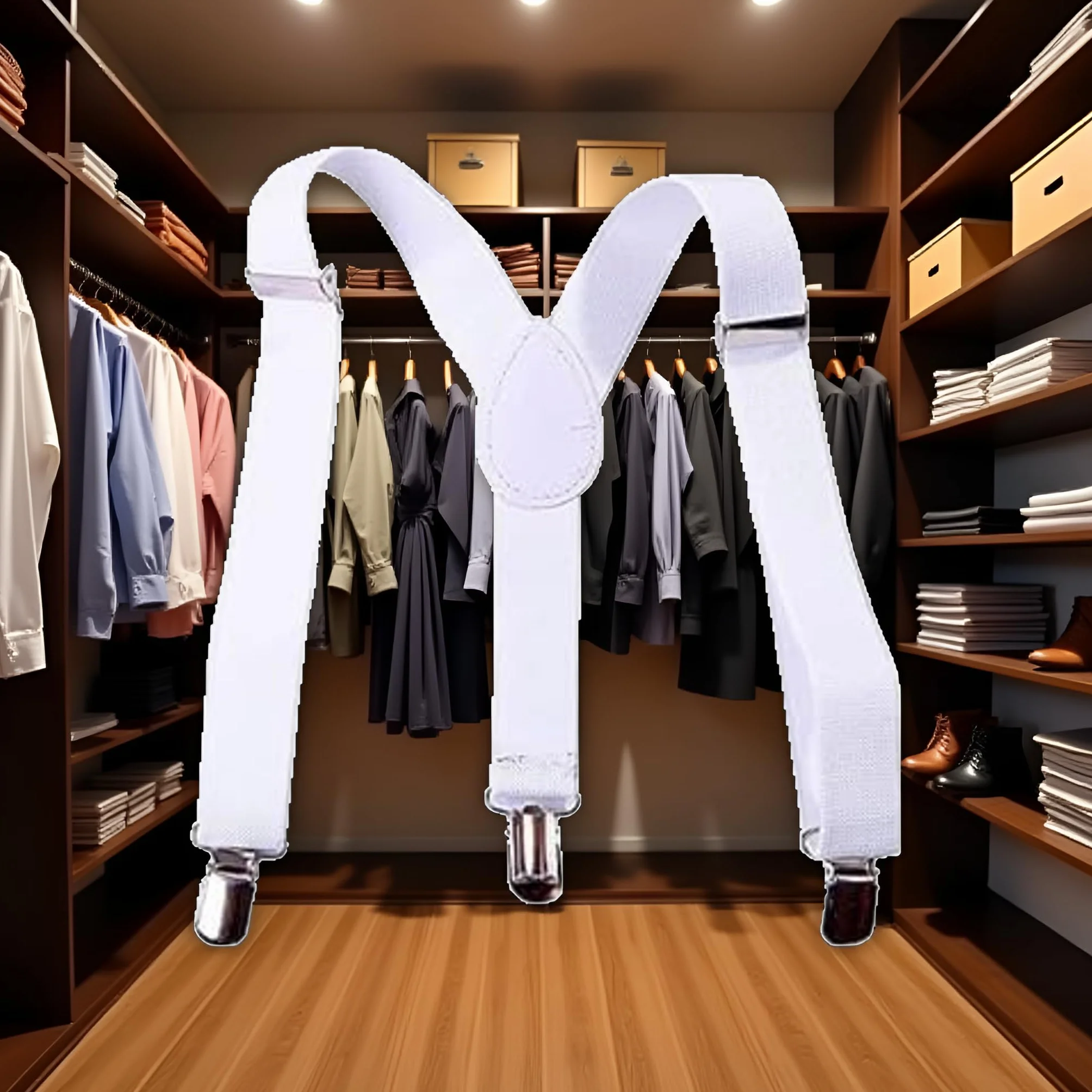 Tirantes elásticos ajustables blancos con clip trasero en Y y clips de metal para niños