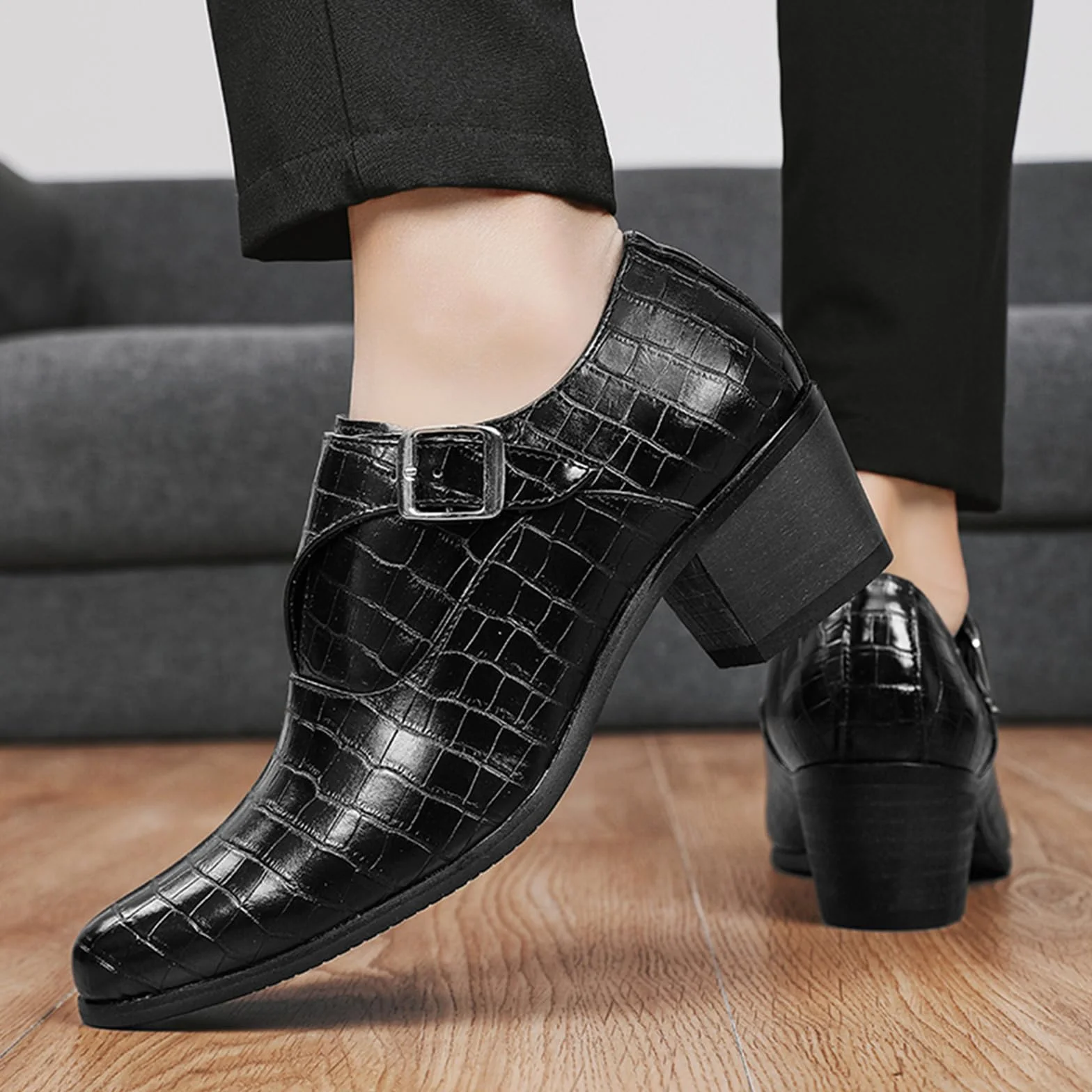 Zapatos de Vestir de Tacón Alto Hombre Cuero Punta Puntiaguda para Fiesta