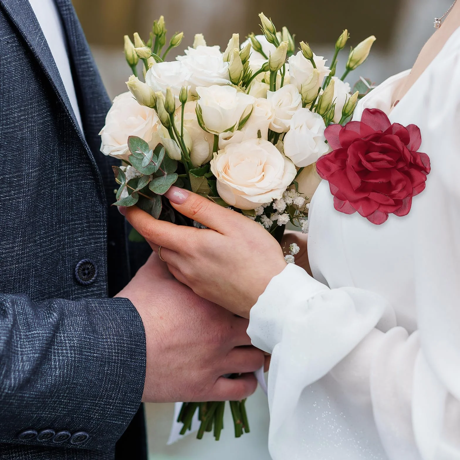 PATIKIL Flor Broche de Seda Satén Peonía Pinza de Pelo Clip Grande Solapa Accesorio para Mujer Boda Fiesta