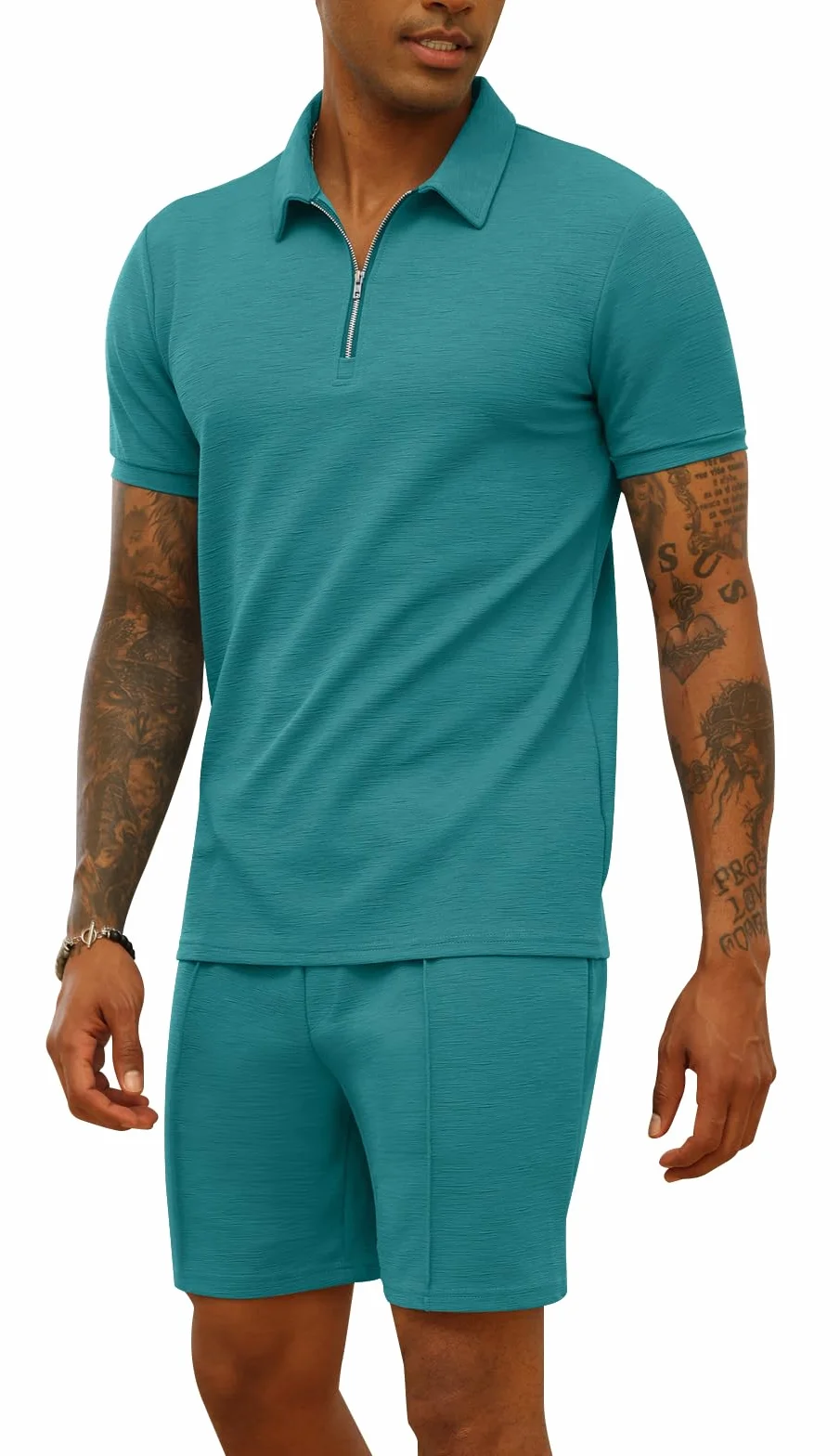 CTU Chándal para hombre 2 piezas camiseta polo pantalones cortos traje verano ropa deportiva