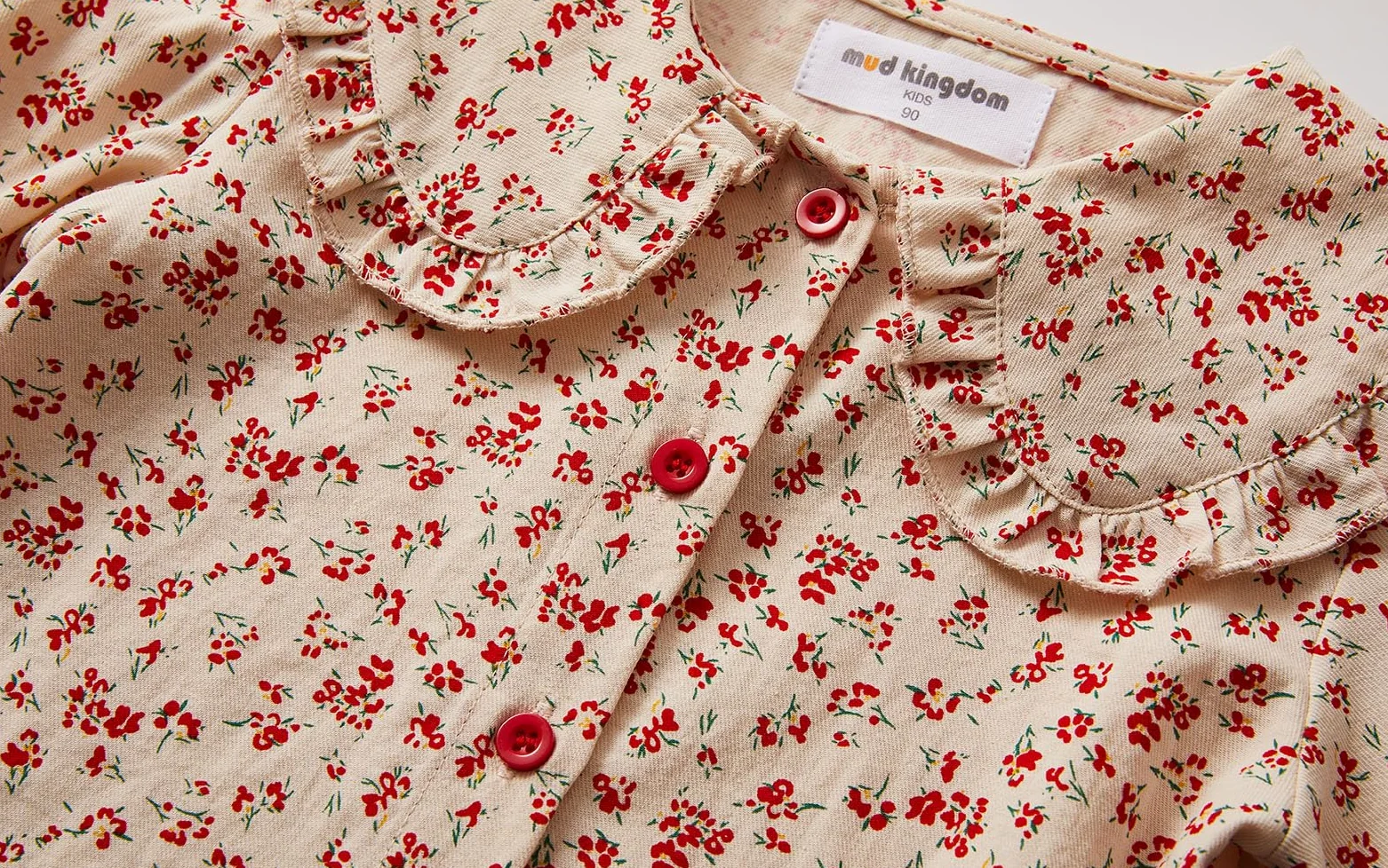 Mud Kingdom Blusa de manga larga con botones y cuello con volantes para niñas