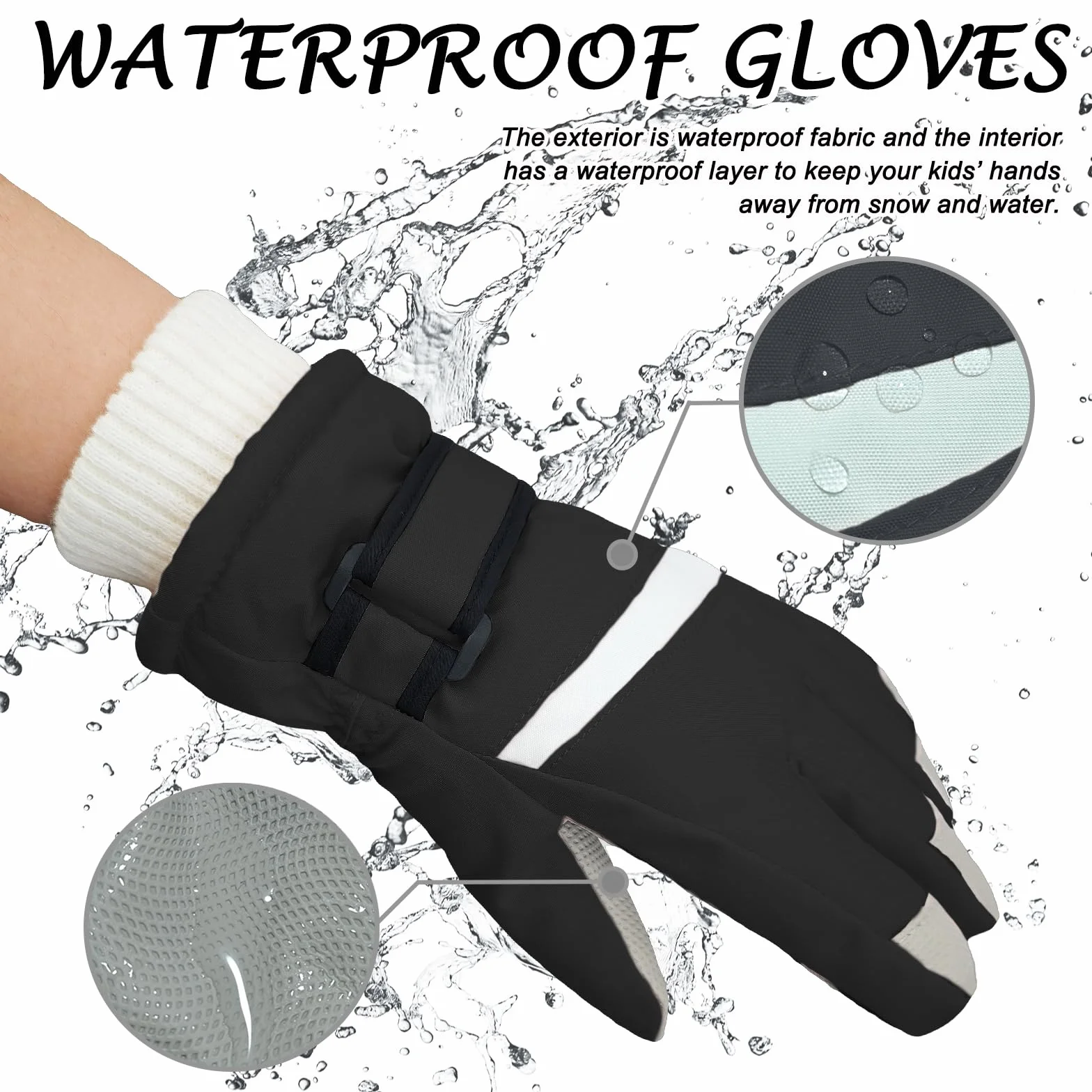 Guantes de Esquí Impermeables para Niños Niñas, Guantes de Nieve Forro Polar Cálido para Snowboard