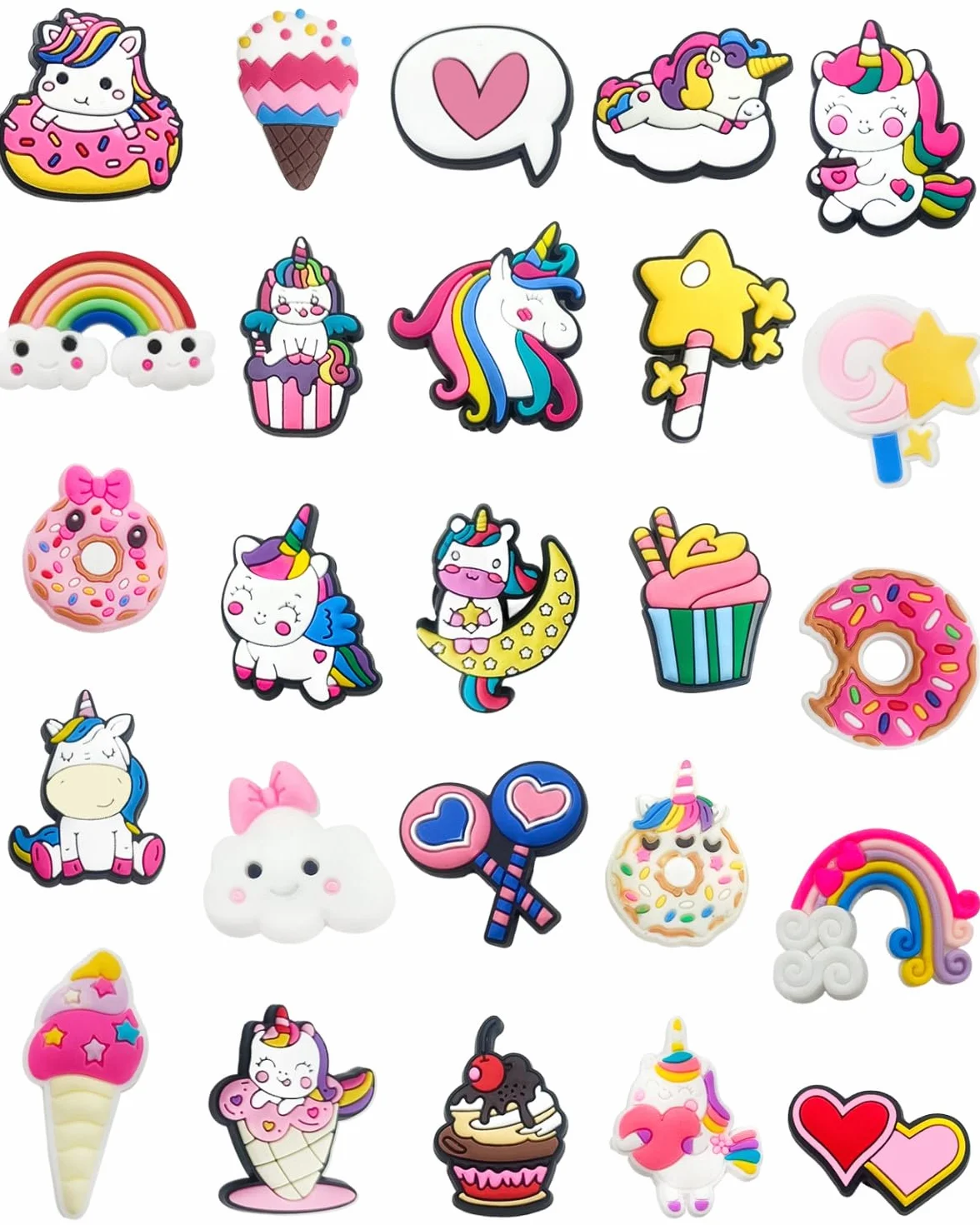 Adornos para Zapatos Unicornio Pack 25 Pins Decorativos para Crocs Zuecos