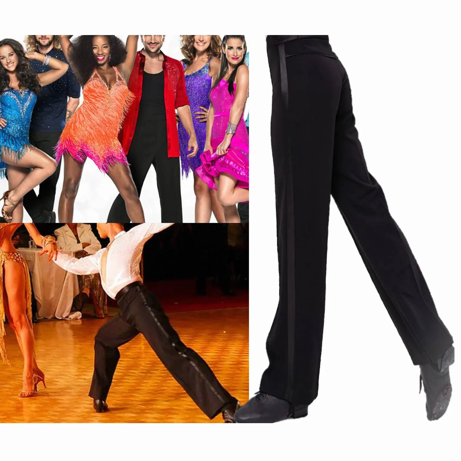 Pantalones de salón de baile latino para hombre, cintura elástica, color negro