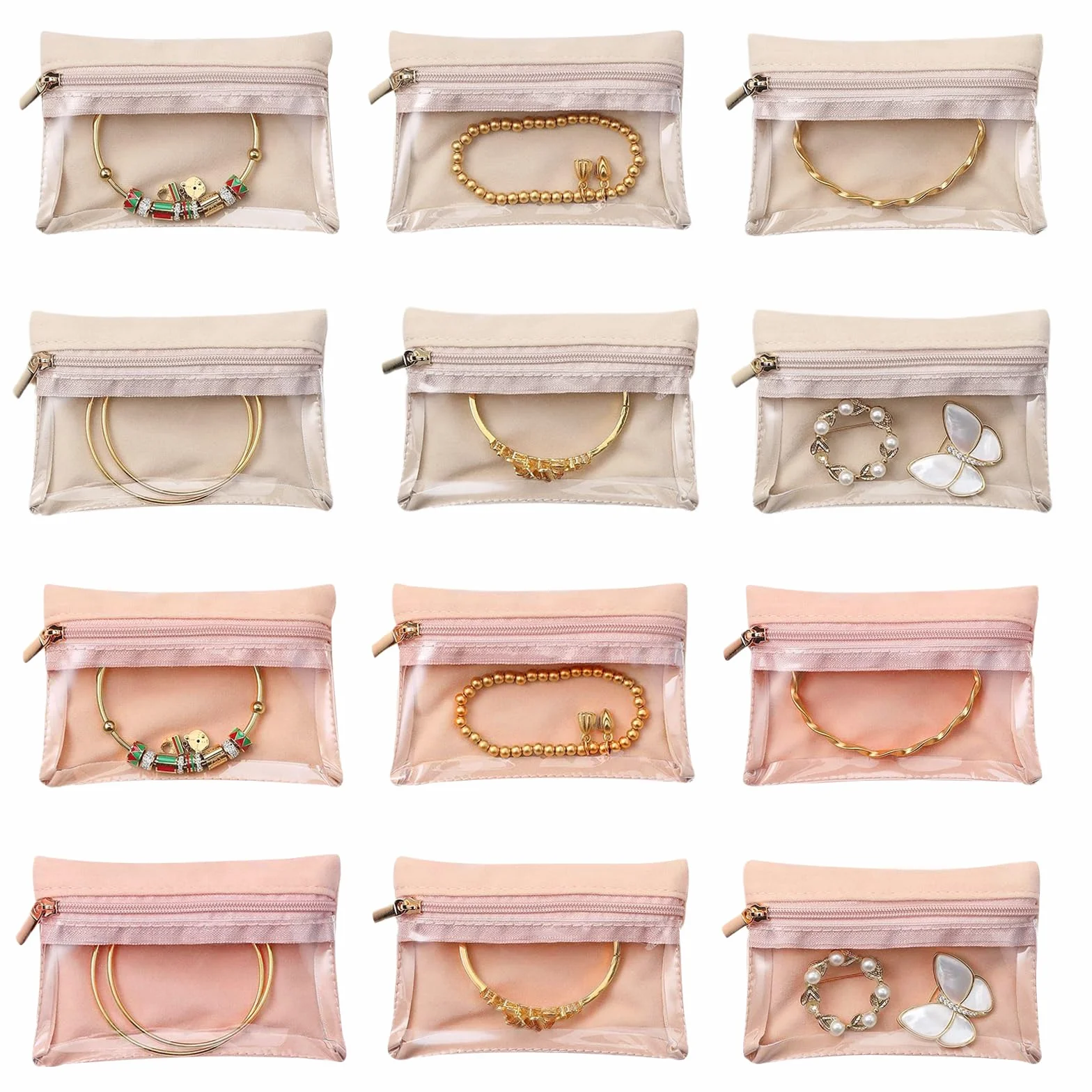 Estuche para Joyería con Bolsillos Transparentes, Portátil Joyero Pequeño, 12 Piezas