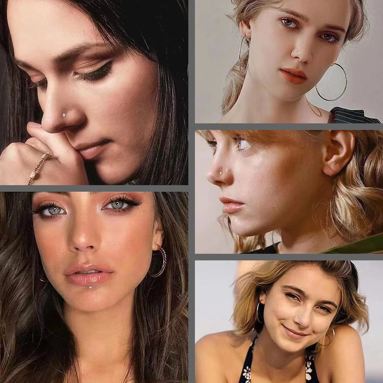 Piercing nariz plata 20G acero quirúrgico delgada barra de cristal Kit Regalo Mujeres Hombres Niñas