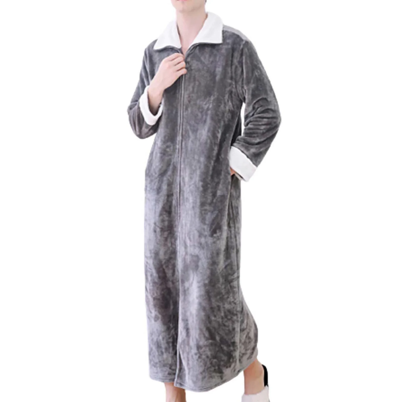 Albornoces ligeros para hombre, talla 4XL, bata de toalla con cremallera, bata de franela de forro polar suave, bata de baño de manga larga, ropa de dormir cómoda para el hogar, ropa de descanso