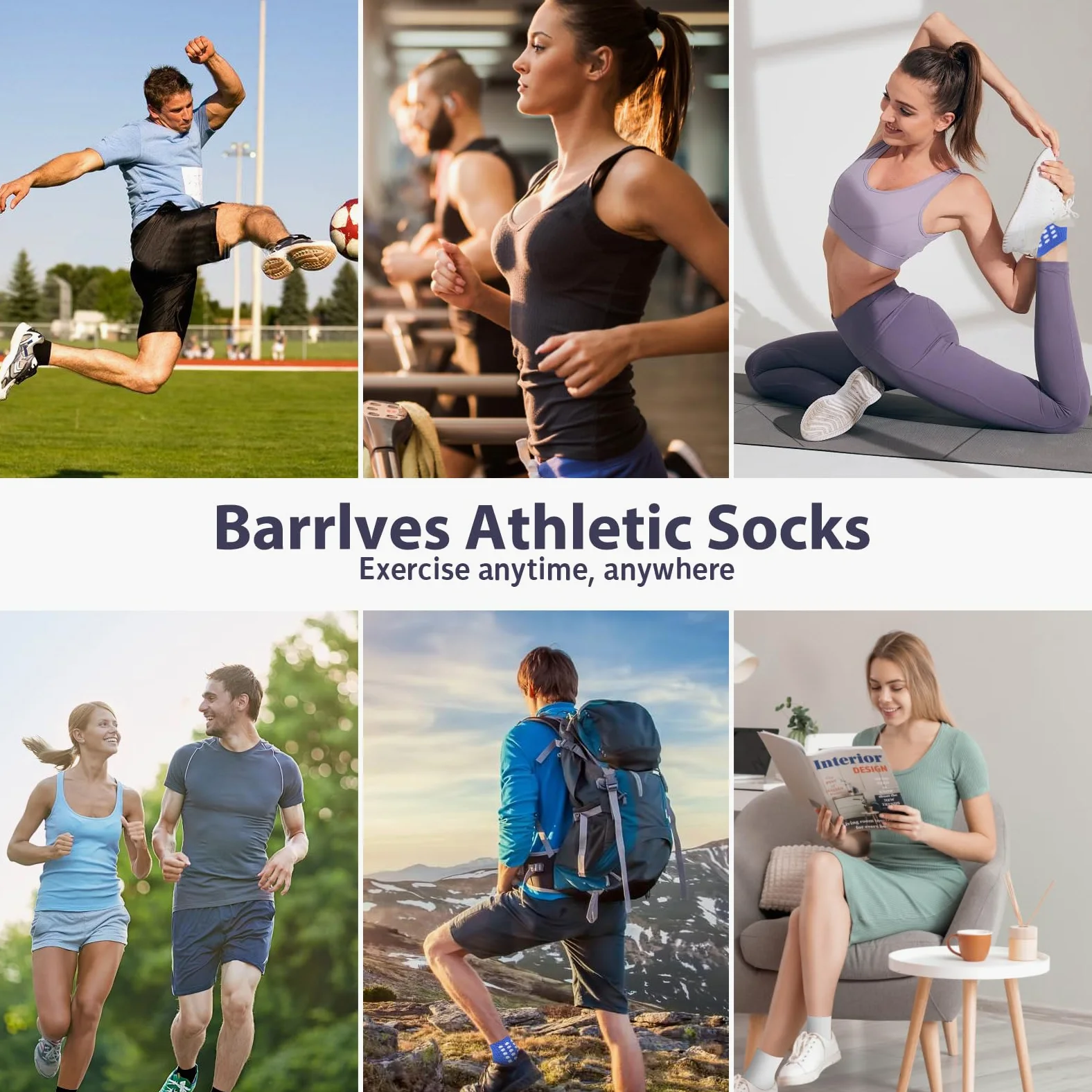 Barrlves 6 pares de calcetines de fútbol antideslizantes coloridos para deportes, fútbol, baloncesto, hospital, yoga, para hombres y mujeres