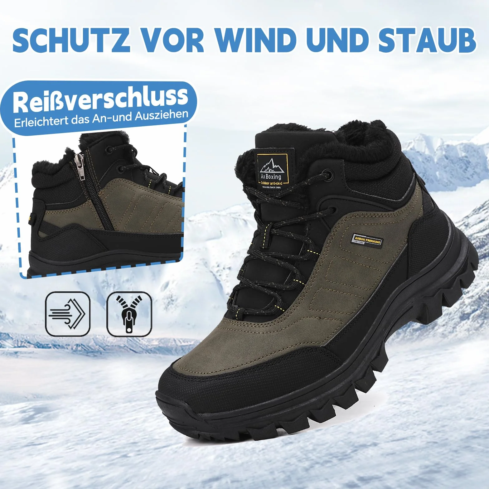 AX BOXING Botas Niño Invierno Zapatillas Senderismo Cálido Antideslizante Montaña Trekking EU34-40