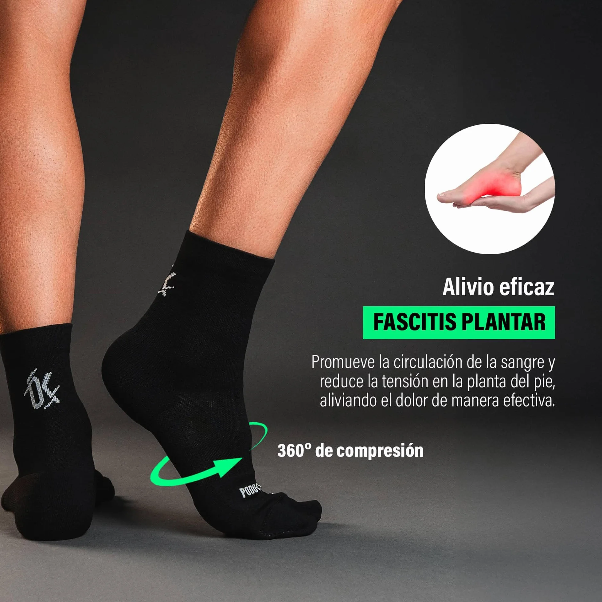 Calcetines Fascitis Plantar Hombre y Mujer | Calcetines de Compresion con Tejido Coolmax | Contiene Almohadillado Estratégico y Separación del primer dedo | Fabricado en España