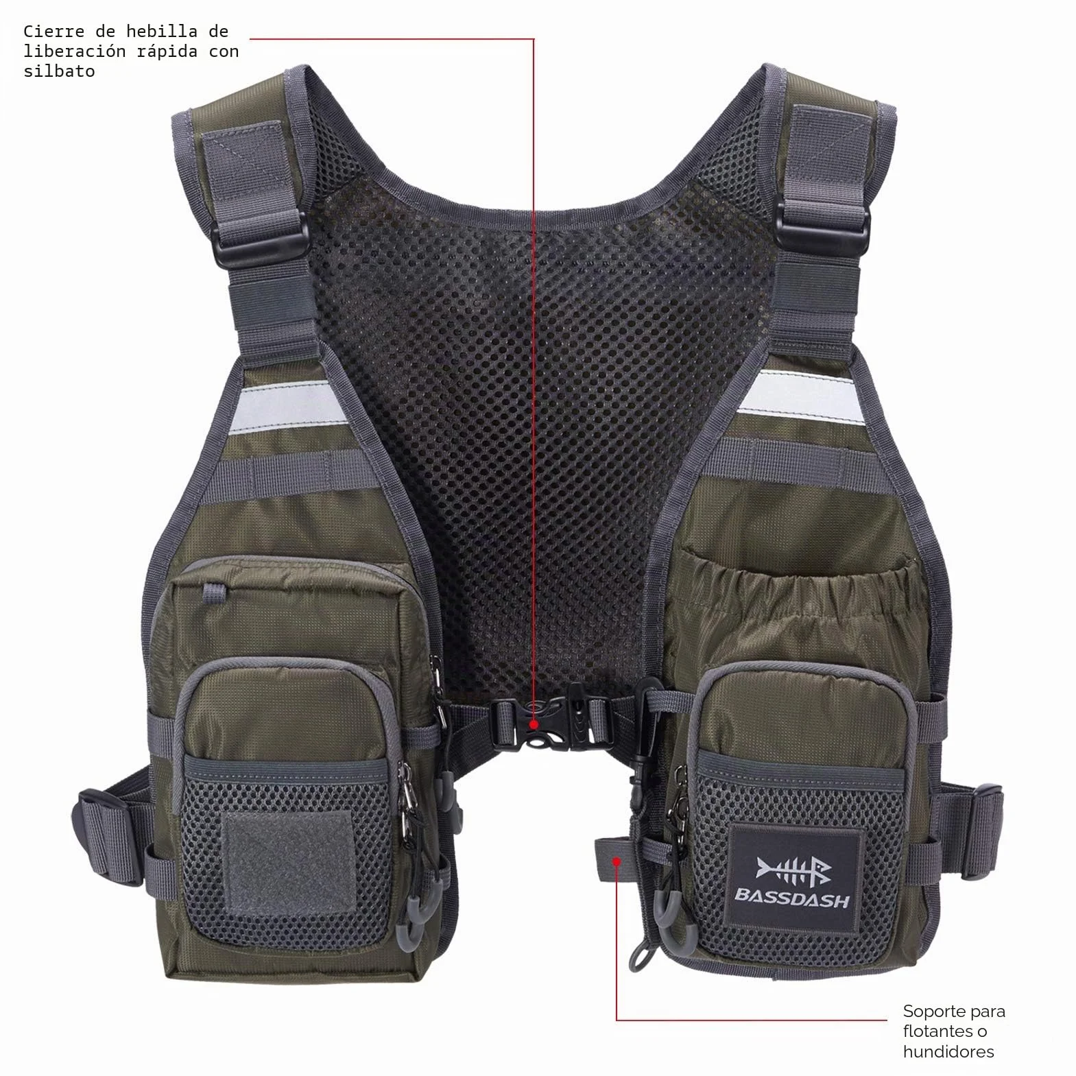 Bassdash FV08 Chaleco de Pesca con Mosca Ultraligero Unisex Portátil