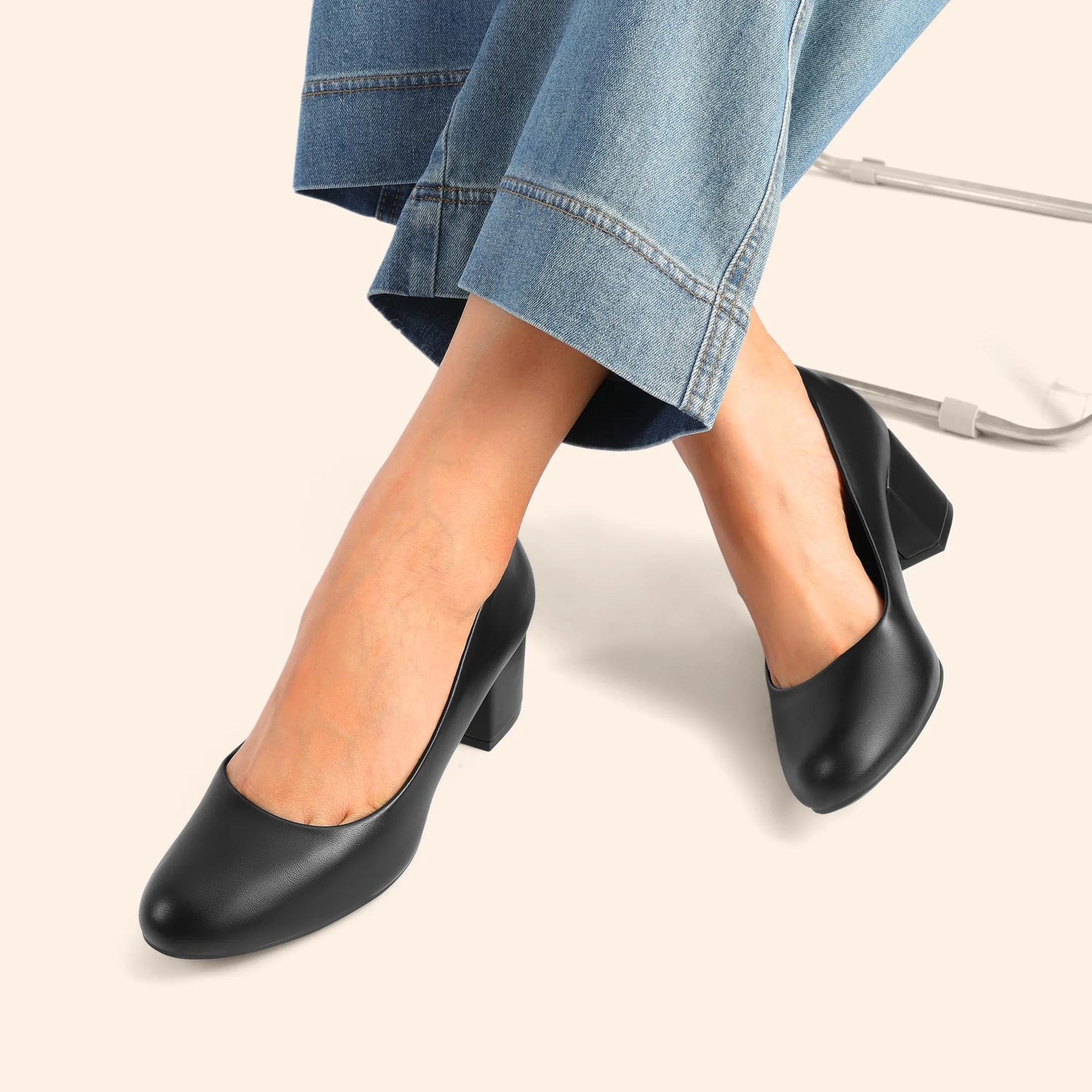 DREAM PAIRS Zapatos de Tacón Bajo para Mujer, Tacón Cuadrado, Punta Redonda