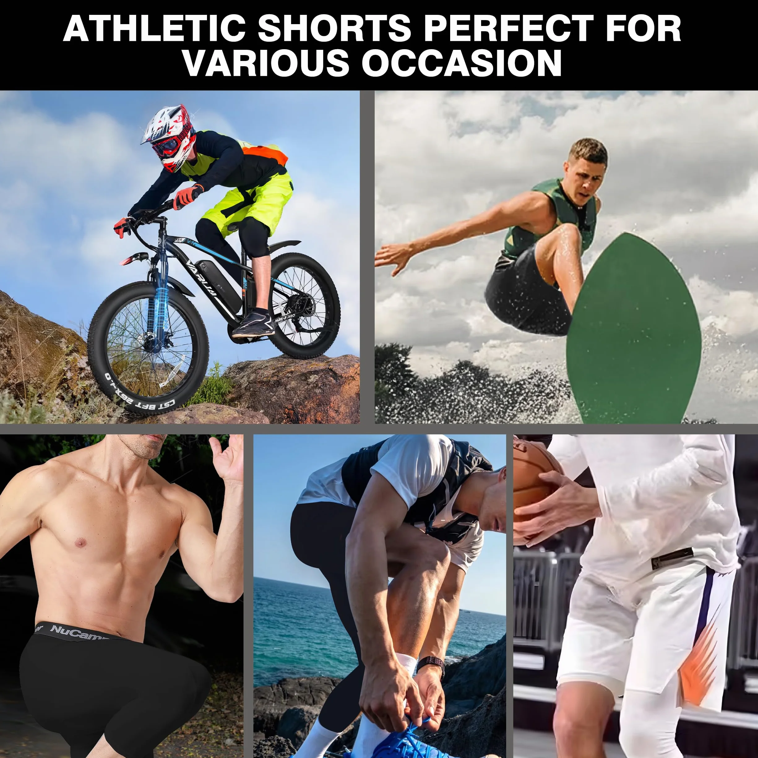 NuCamper Pantalones de Compresión 3/4 Hombre Baloncesto Capa Base Bolsillos Mallas Secado Rápido Transpirables Leggings Correr