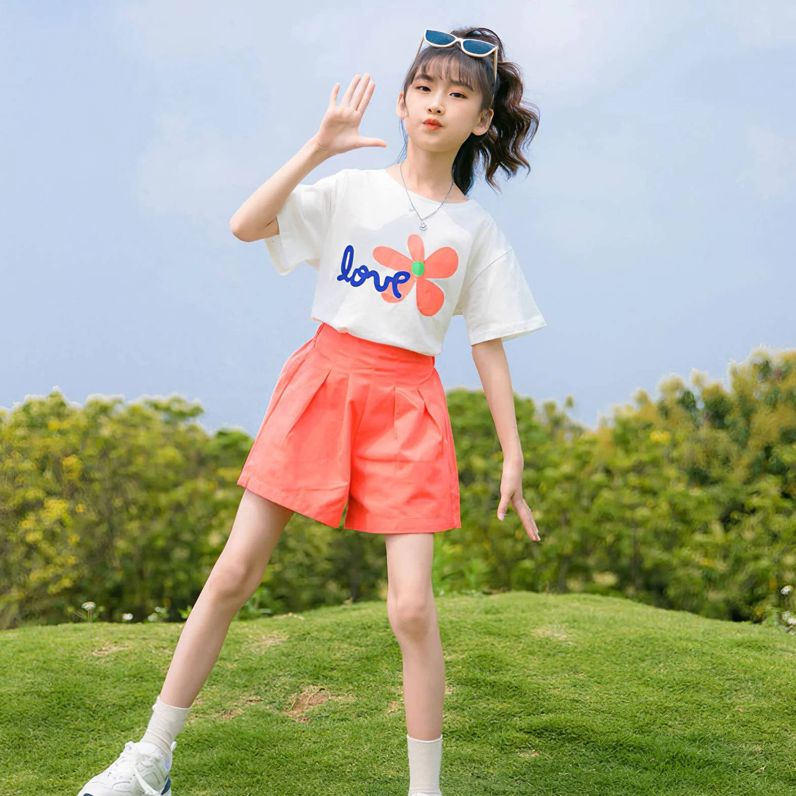 amropi Niña 2 Piezas Floral Camiseta de Manga Corta y Pantalones Cortos Verano Conjunto de Ropa 3-13 años