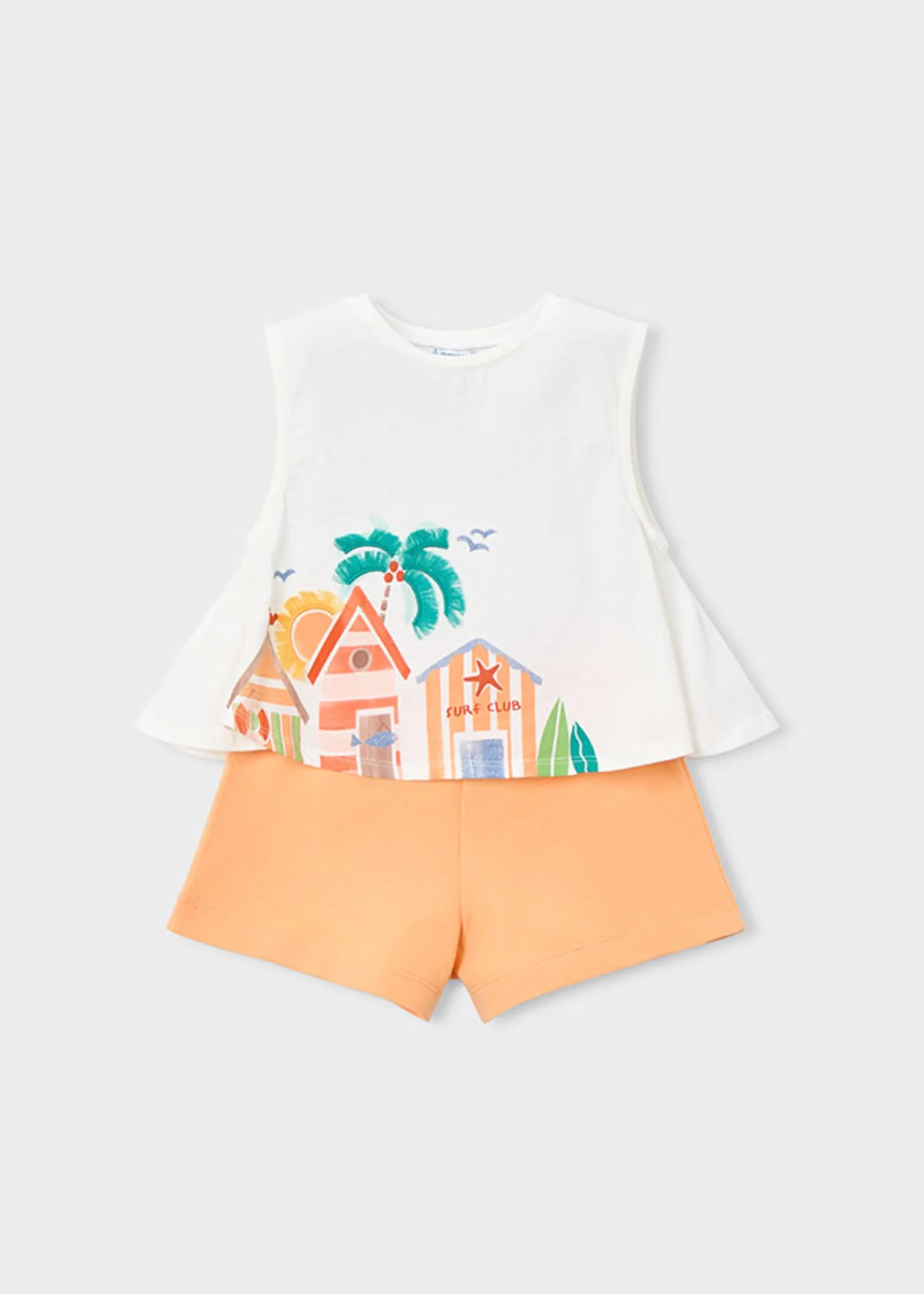 Mayoral Conjunto Niña Verano - Camiseta Blanca Sin Mangas con Estampado y Short – Ropa Infantil Cómoda y Fresca -Algodón
