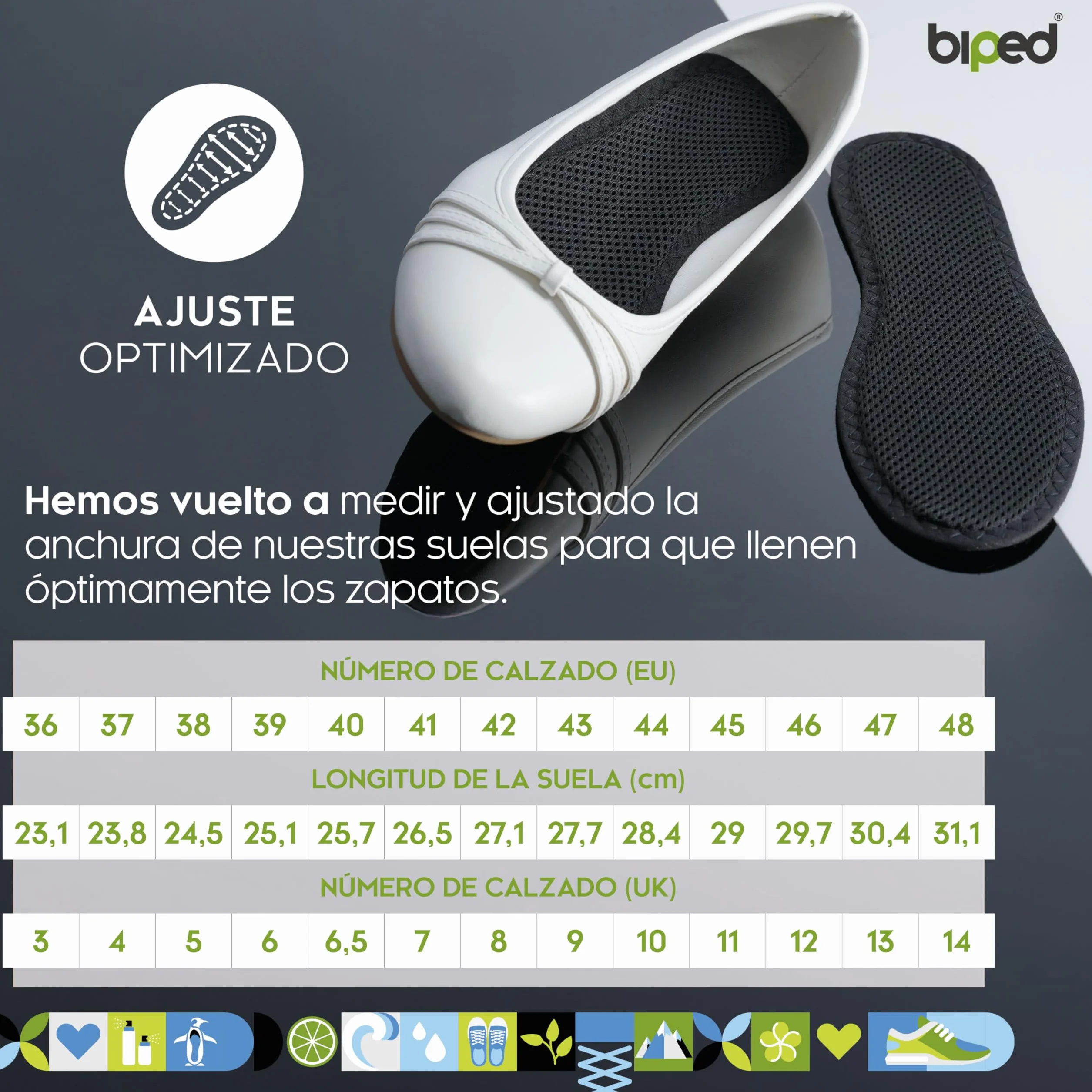 Biped 2 Pares Plantillas de Carbón Activo Frescura Higiénica Lavables Contra el Sudor