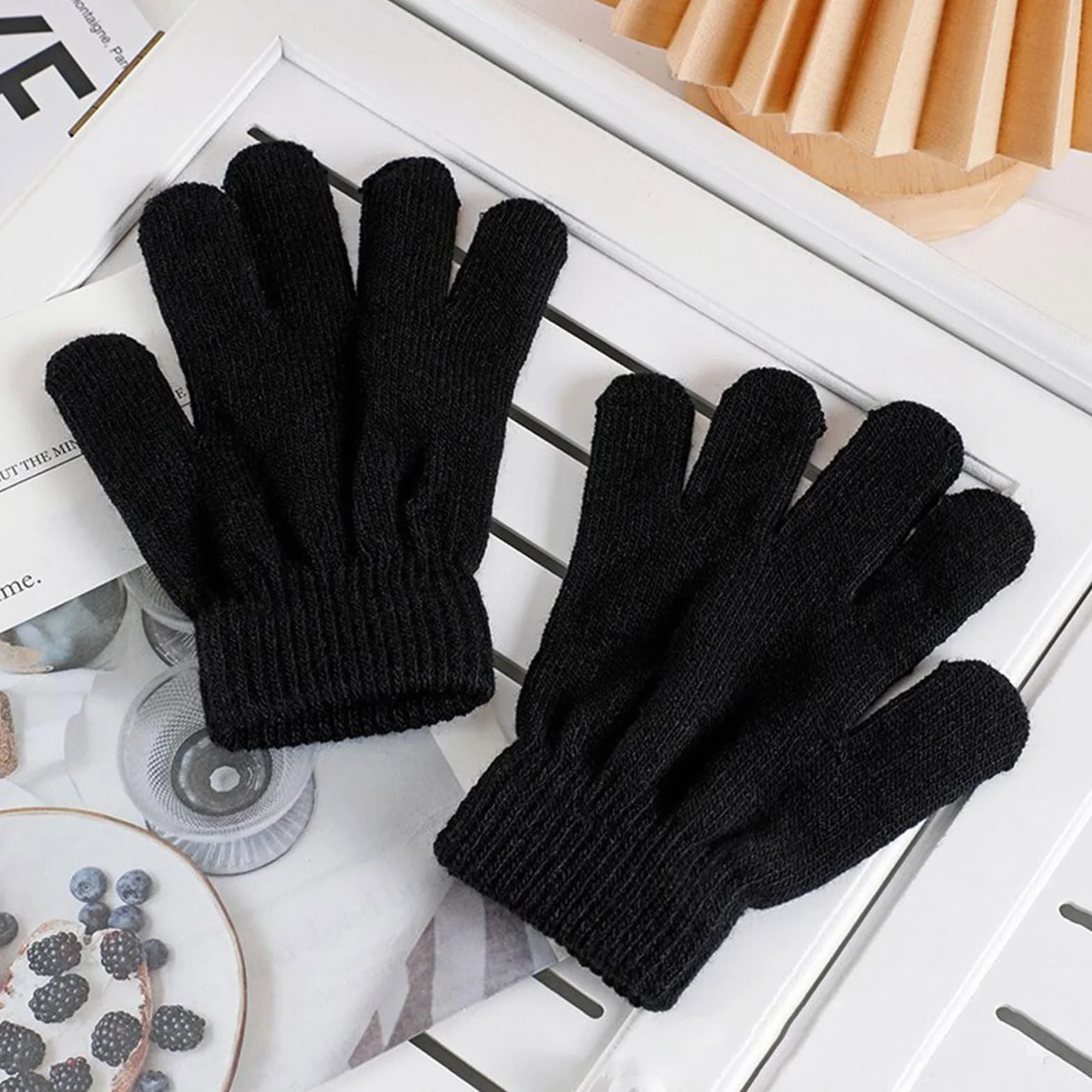 Guantes Elásticos Mágicos para Niños, Manoplas de Dedo Completo, Guantes de Punto Unisex, Cálidos de Invierno, Negro
