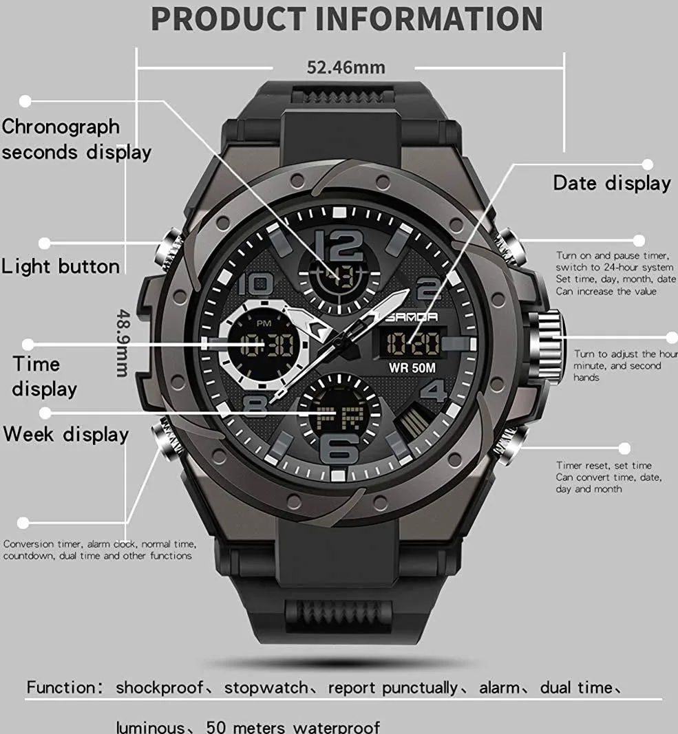 Relojes militares para hombres deportes al aire libre reloj digital táctico ejército reloj de pulsera LED cronómetro impermeable relojes militares para hombres