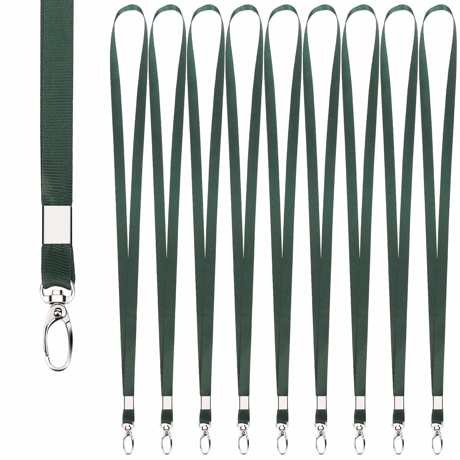 Segus Lanyard 10 Piezas Cuelga Llaves Cuello Nylon Enfermera Mosqueton Metalico Verde Oscuro