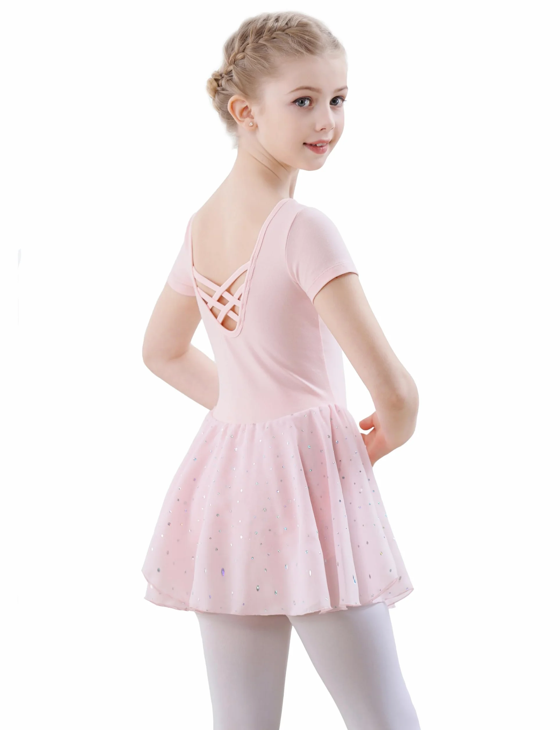 Vestido Maillot de Danza Ballet para Niña Manga Corta Leotardo Tutú