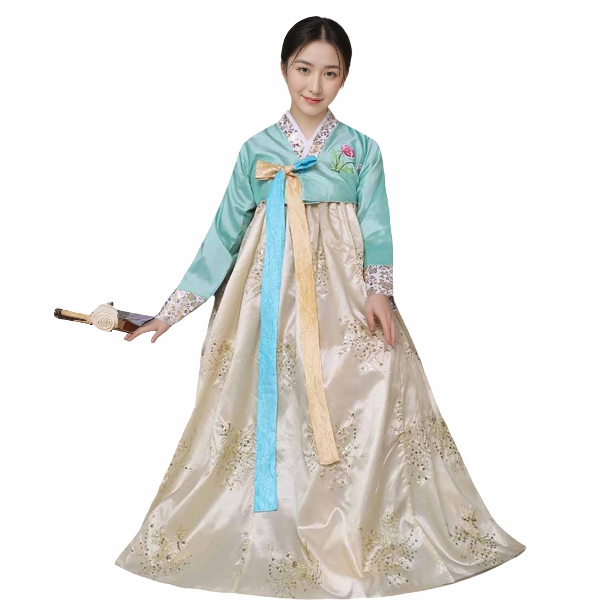 Hanbok tradicional coreano para mujer, vestido de manga larga con bordados florales