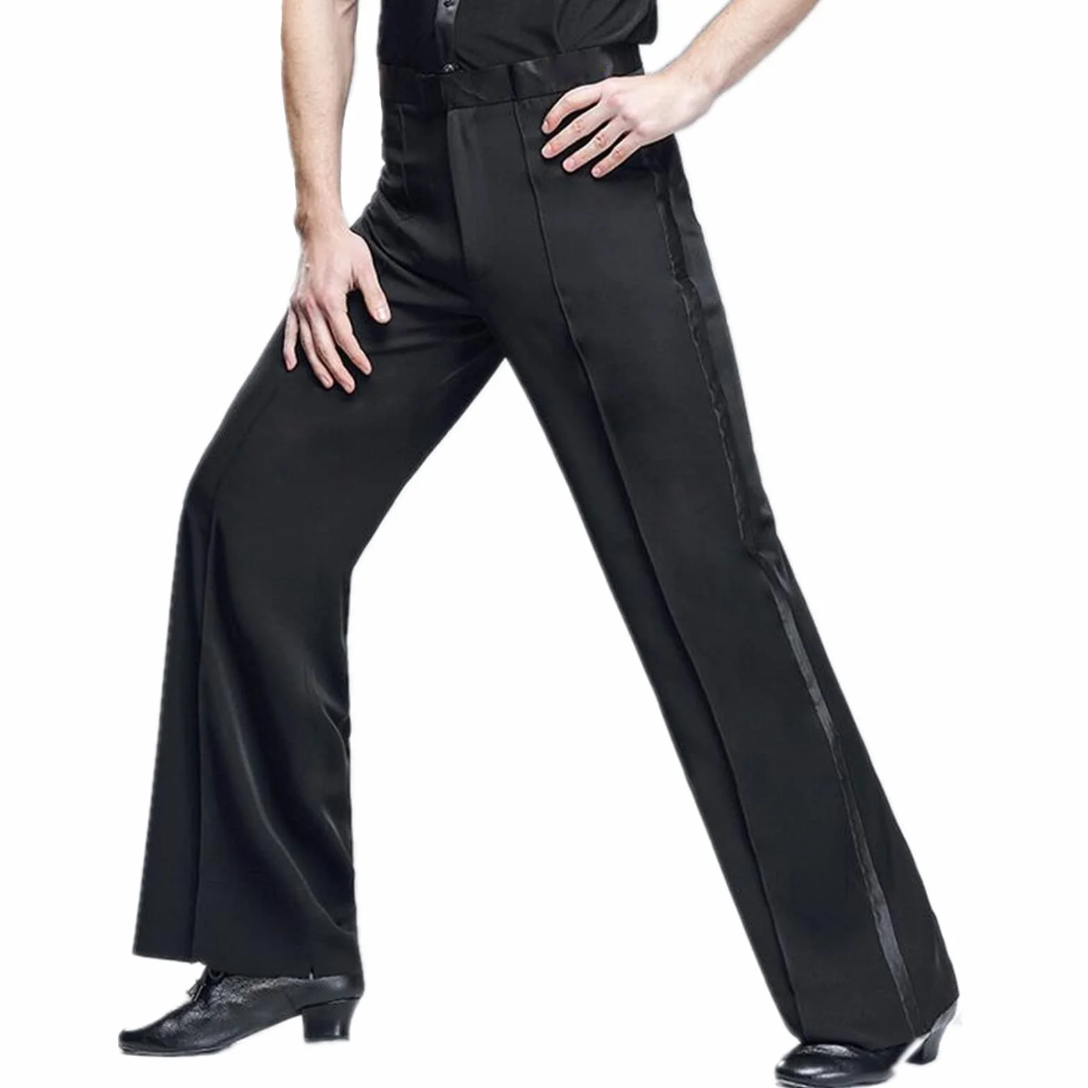 Pantalones de salón de baile latino para hombre, cintura elástica, color negro