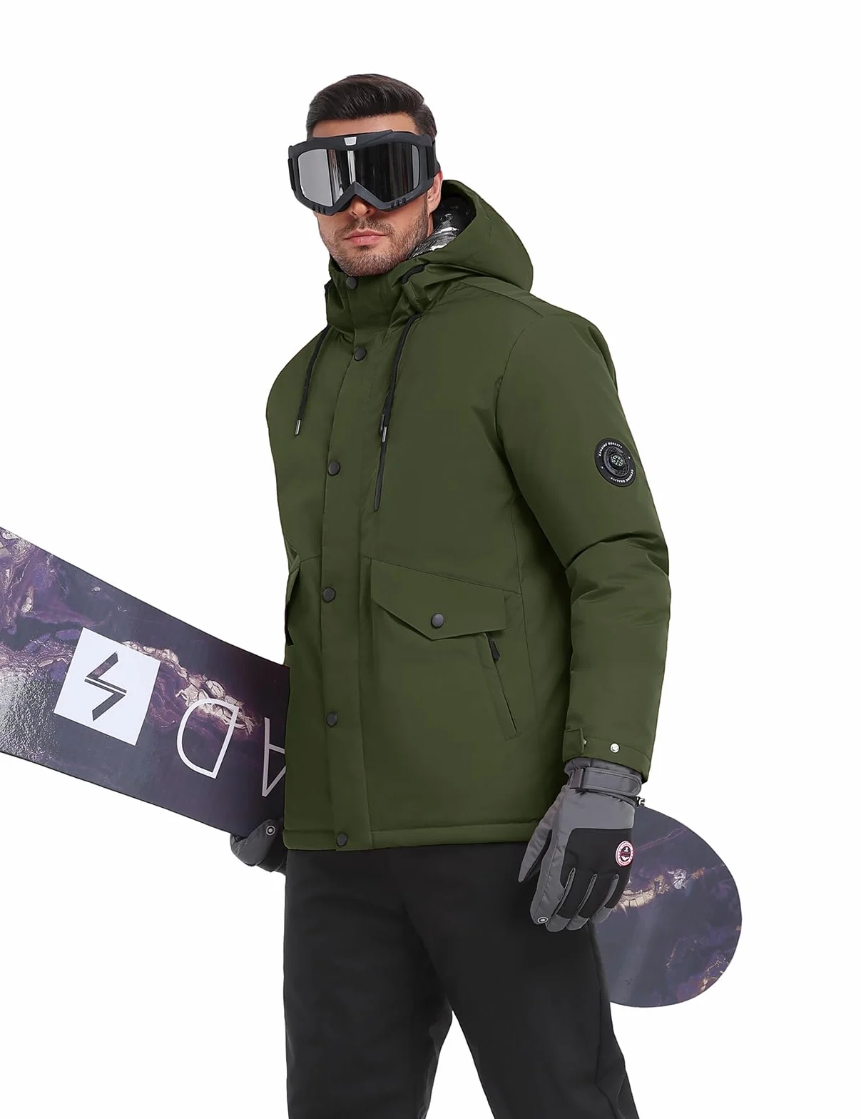 Voqeen Chaqueta de Esqui Hombre Impermeable Cazadora Cálida Aire Libre Térmica Capucha Desmontable Antiviento