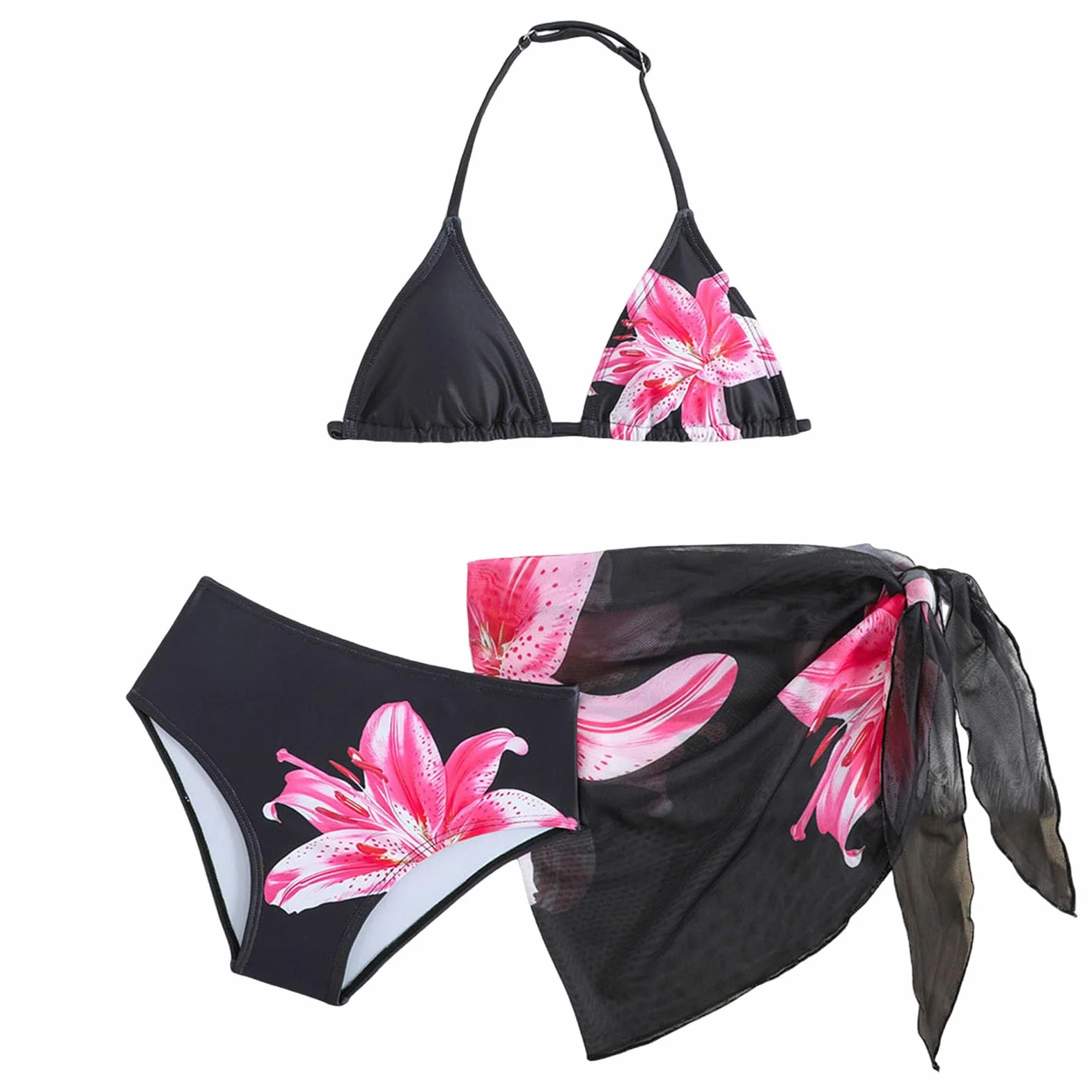 Bikini Niña 3 Piezas con Falda Sarong Bañador Infantil Traje de Baño Verano 7-16 Años