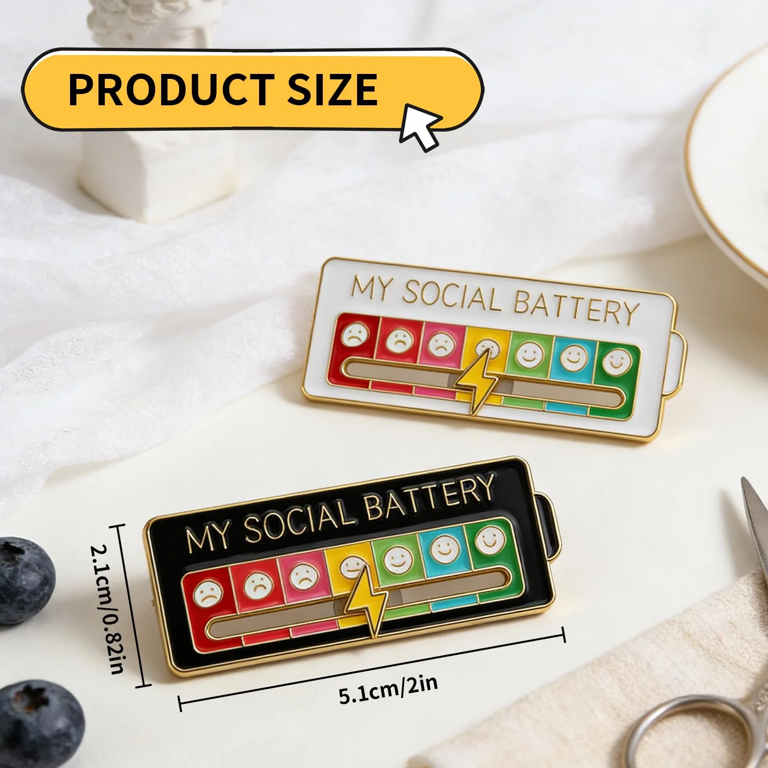 Medidor de Estado de Ánimo, 2 Piezas Batería Social & Insignia, Broche para Mochila