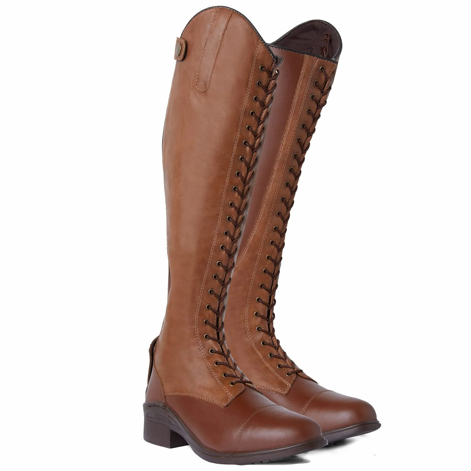 HORZE Botas de equitación para mujer con cordones, clásicas botas de equitación de piel con cordones delanteros y cremallera trasera