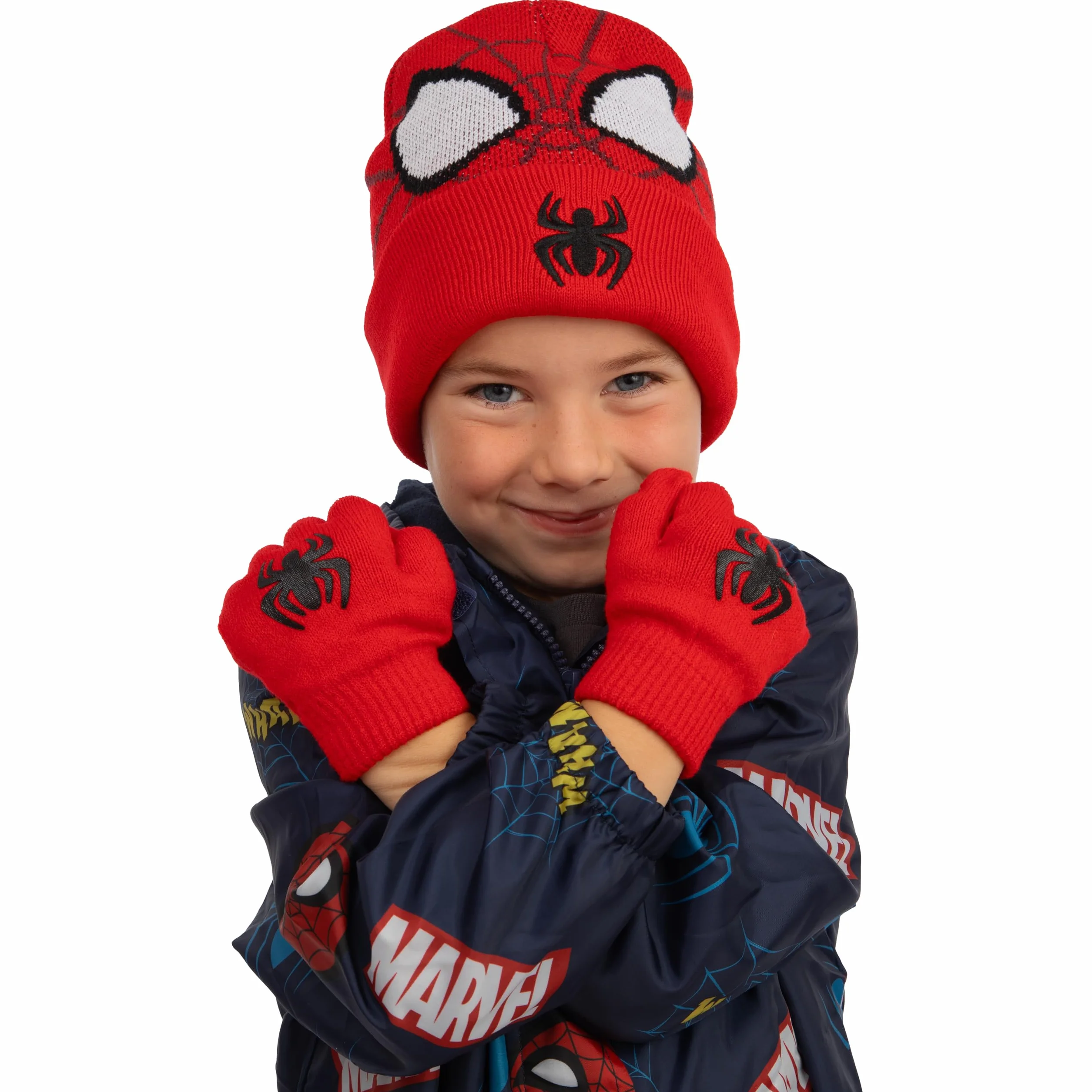 Marvel Spiderman Set Guantes y Gorra para Niños Invierno Rojo Talla Única