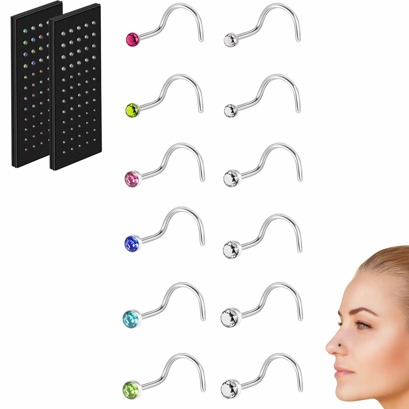 Aucuu Piercing Nariz Acero Quirúrgico Hipoalergénicos CZ Joyería Tornillo Recto Forma L Studs 1.5mm 2mm 2.5mm