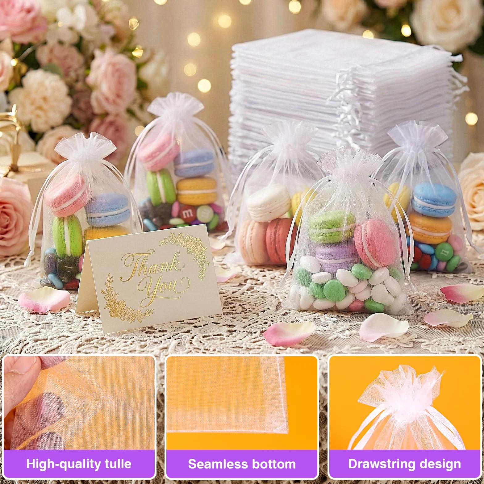 100 Piezas Bolsas de Organza, 10 x 15 CM Bolsas de Joyas, Bolsas de Caramelo con Cordón de Satén Bolsas de Regalo para Bodas,Regalo Decoración Fiestas Boda (Blanco)