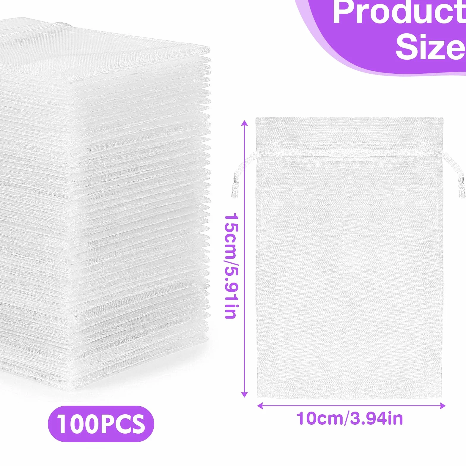 100 Piezas Bolsas de Organza, 10 x 15 CM Bolsas de Joyas, Bolsas de Caramelo con Cordón de Satén Bolsas de Regalo para Bodas,Regalo Decoración Fiestas Boda (Blanco)