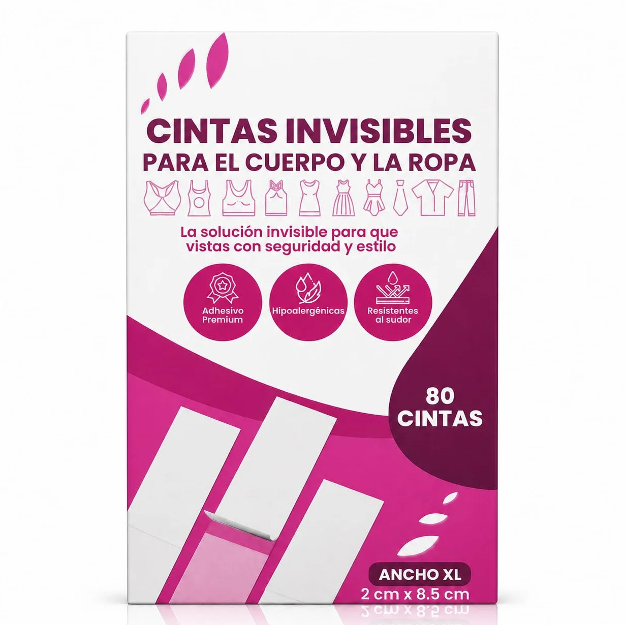 Cinta Doble Cara Invisible Adhesivo Natural Extrafuerte Resistente al Sudor Hipoalergénica para Ropa y Piel Sin Daños Sin Residuos